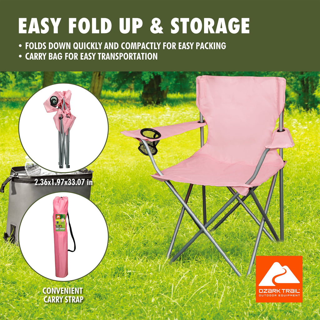 Ozark Trail Quad Folding Camp Chair with Cup Holder, Black