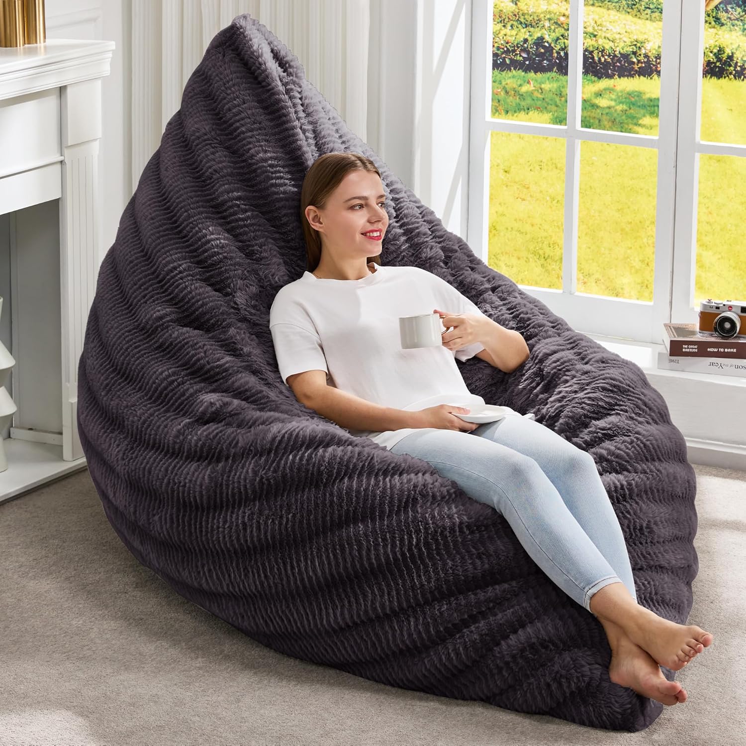 Hobestluk 3 in 1 Bean Bag Chair Giant Bean Bag Chairs Convertible Bean Bag Floor Cushion