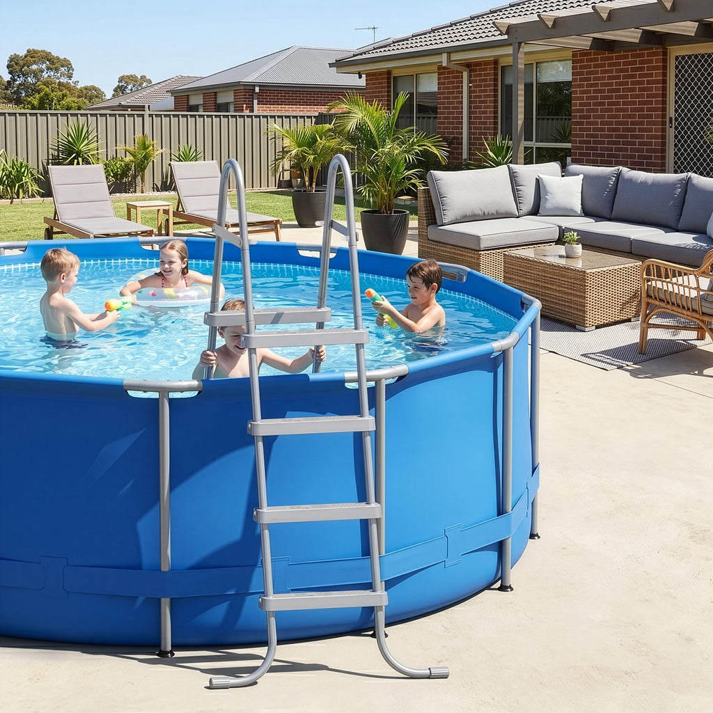 Ktaxon 52 4Step Steel Frame Above Ground Swimming Pool Ladder,Heavy Duty Double Sided Removable Pool Steps with Ladder Escape