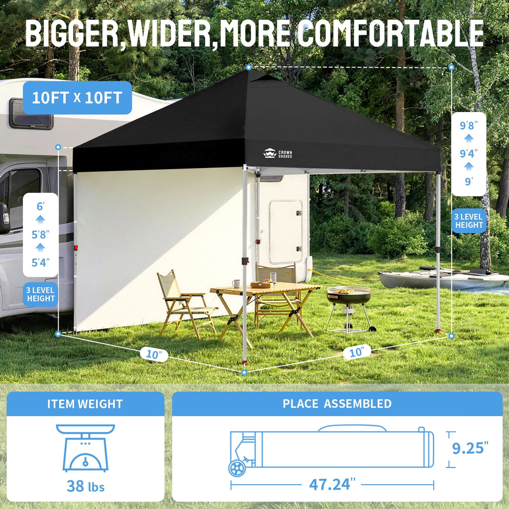 CROWN SHADES 10'x10' Instant Canopy Tent with 1 Sidewall with One Push Setup Sun Shelter for Events Parties Sky Blue