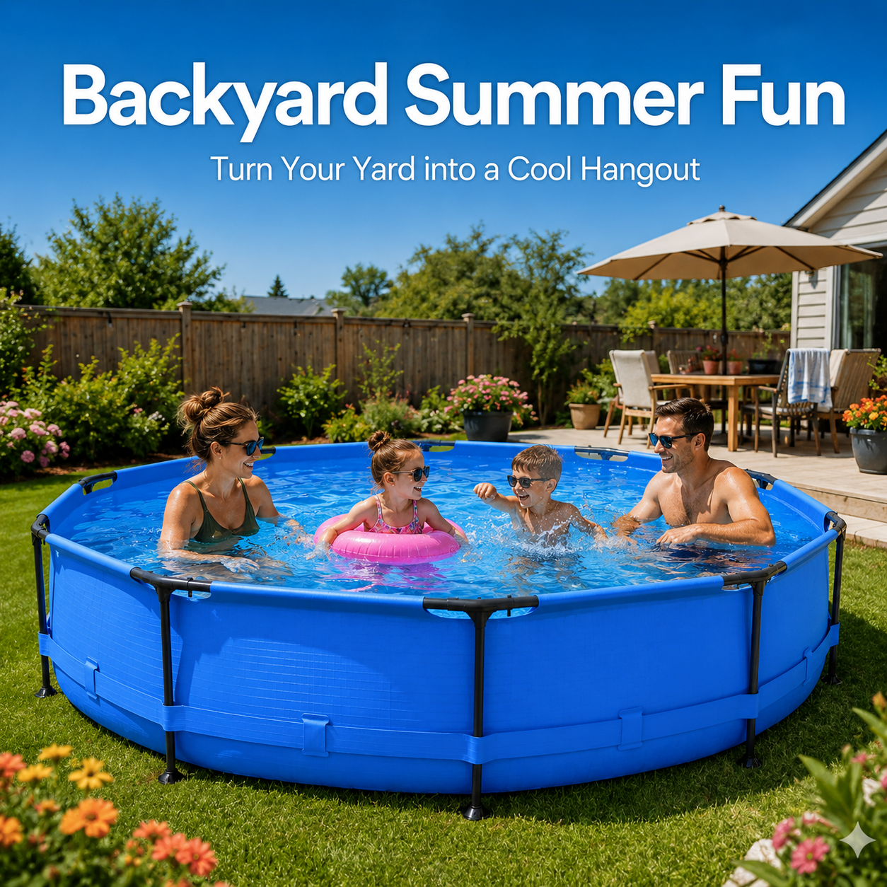 Seizeen Above Ground Swimming Pools, Large Round Frame Outdoor Pool w/Sturdy Iron Support for Backyard, Patio & Garden, Easy Setup Family Pool for Kids and Adults Summer Water Fun