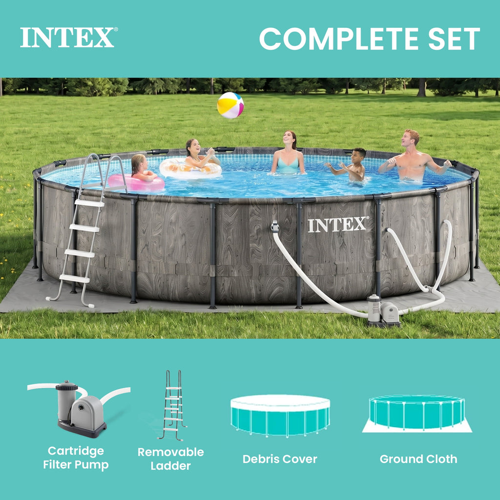 INTEX Round Prism Frame 15ft x 48in Above Ground Swimming Pool Set w/ Pump