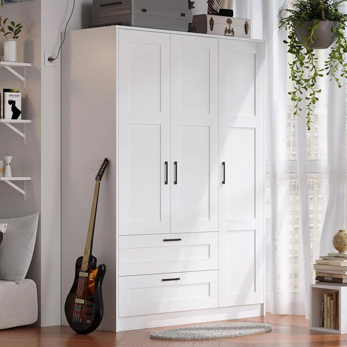3 Doors Wooden Wardrobe Closet Armoire Bedroom Large Capacity Freestanding Armoire