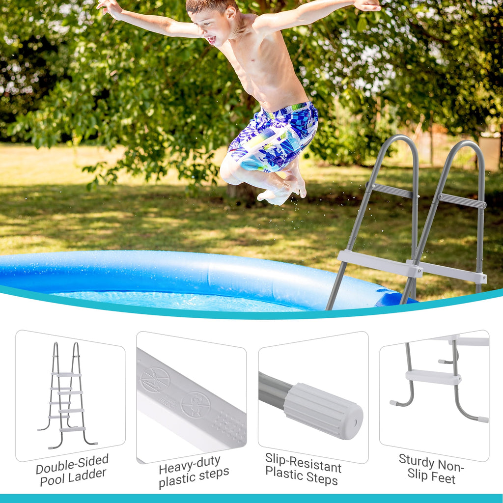 Ktaxon 52 4Step Steel Frame Above Ground Swimming Pool Ladder,Heavy Duty Double Sided Removable Pool Steps with Ladder Escape