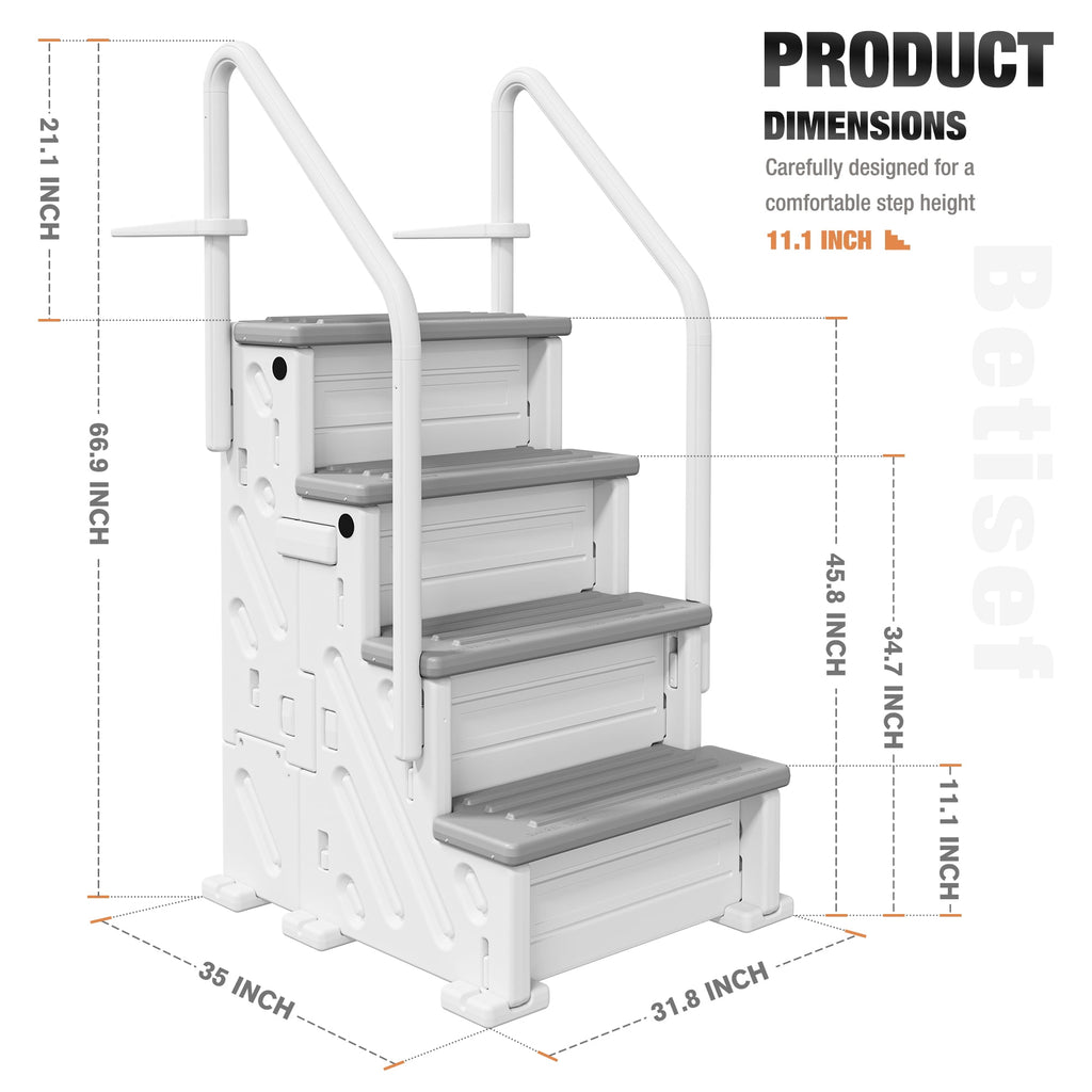 Betisef Pool Ladder above Ground, Heavy Duty 4-Step Pool Ladder with Dual Handrails and Non-Slip Steps, 500 LBS Load Capacity, for 46-58 Inch