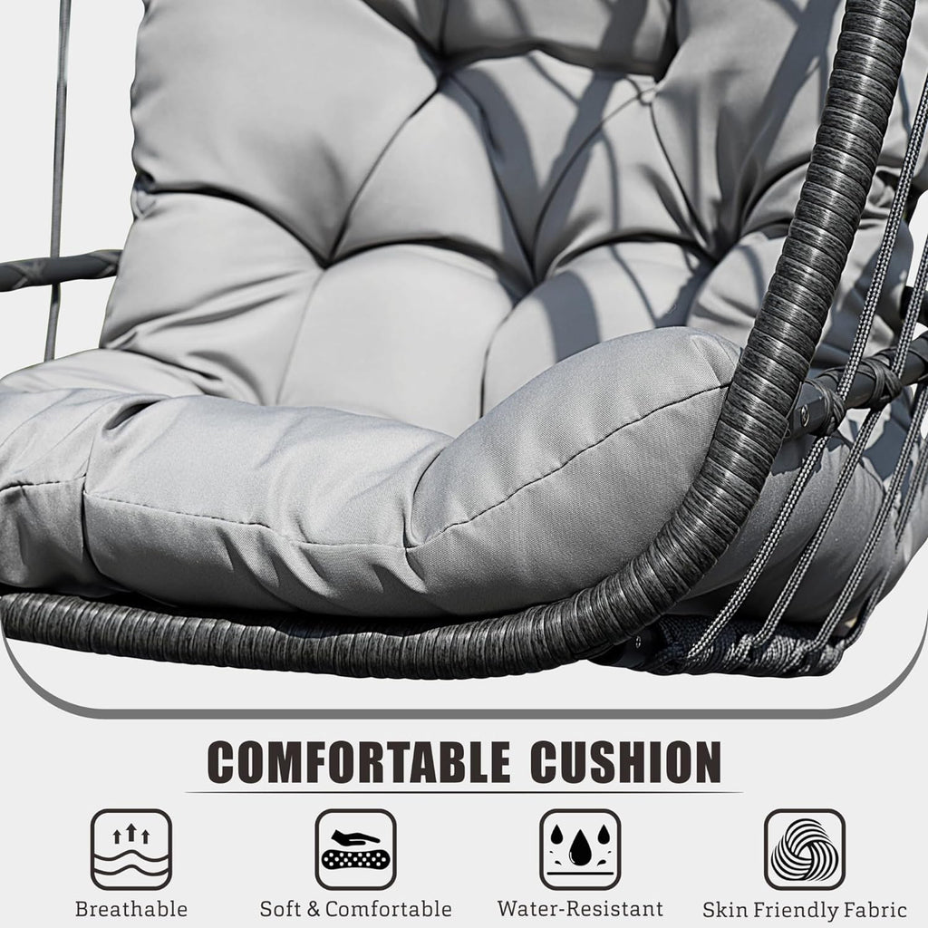HWB Hanging Egg Chair with Stand Patio Wicker Hammock Egg Swing Chair Cushion for Bedroom