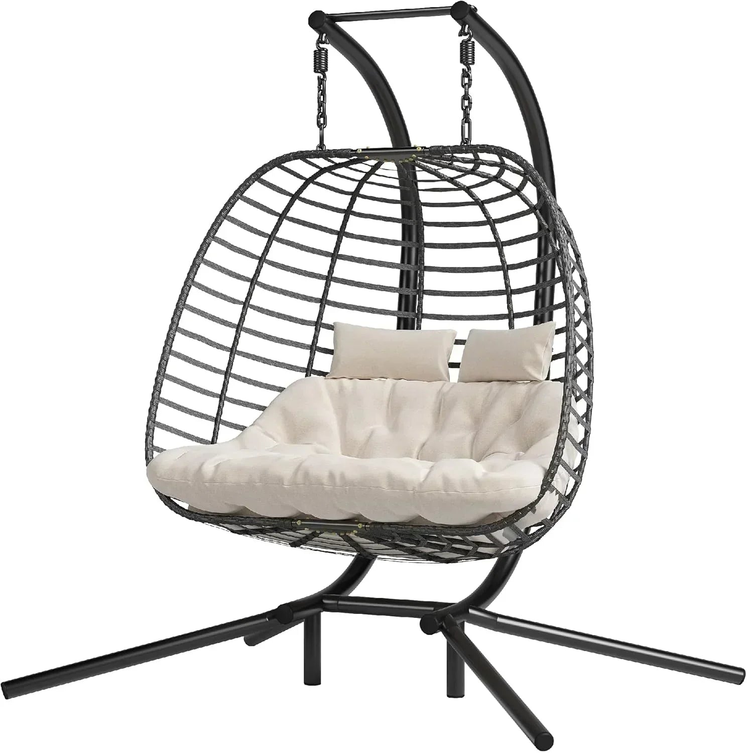 HWB Hanging Egg Chair with Stand Patio Wicker Hammock Egg Swing Chair Cushion for Bedroom