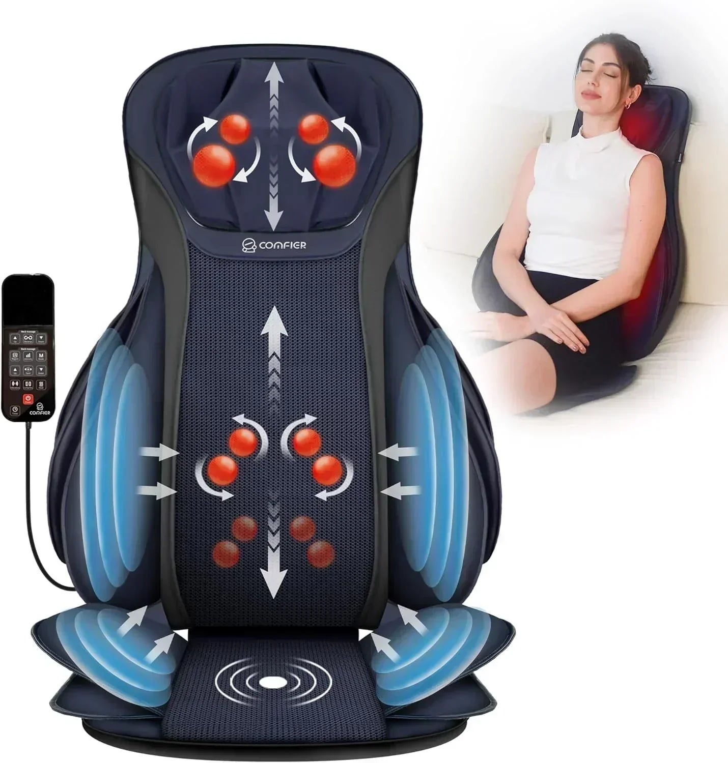 COMFIER Massager Chair with Heat Shiatsu Neck Back Massager Portable with Compress