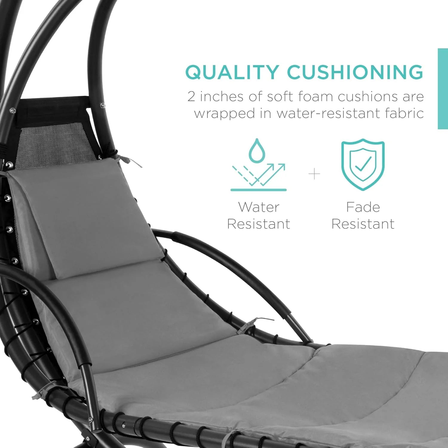 Best Choice Products Outdoor Hanging Curved Steel Chaise Lounge Chair Swing w/Built-in Pillow and Removable Canopy - Teal