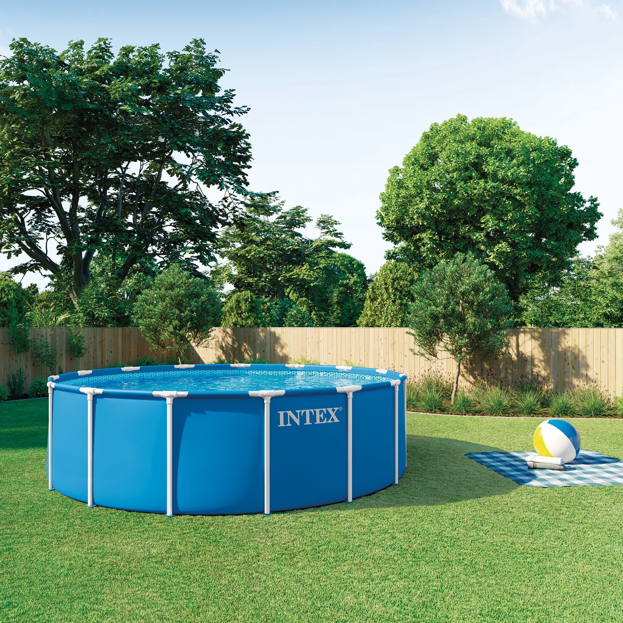 INTEX Metal Frame 12ft x 30in Above Ground Swimming Pool Set w/Filter Pump