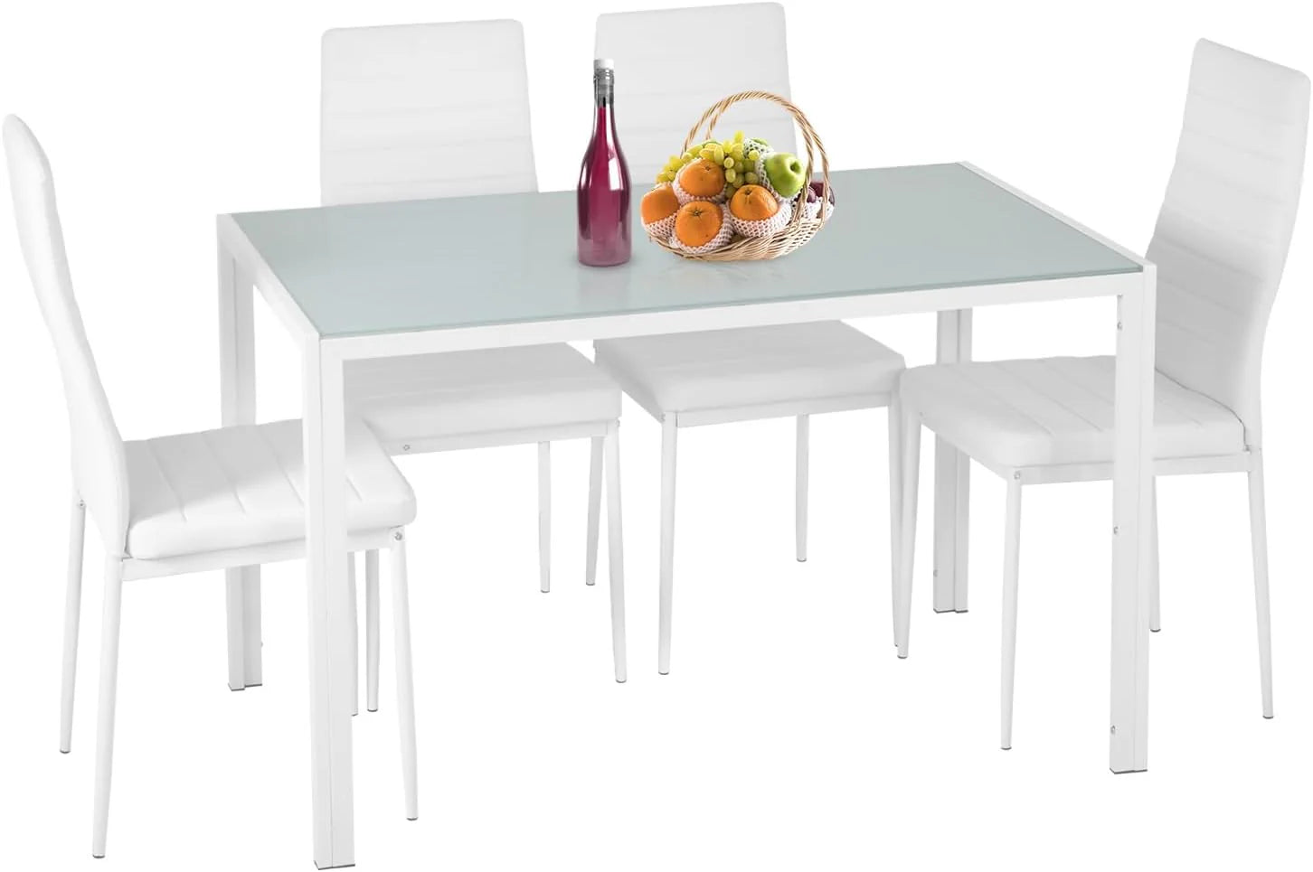 FDW Dining Table Set for 4 Glass Black Dining Table Kitchen Table with 4 Upholstered Chairs