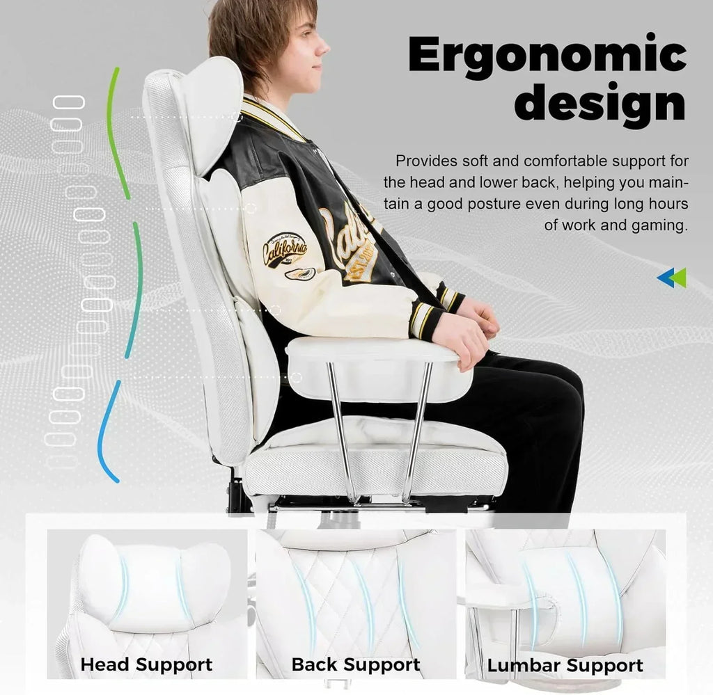 Large high back office chair high back leather gaming chair with footrest