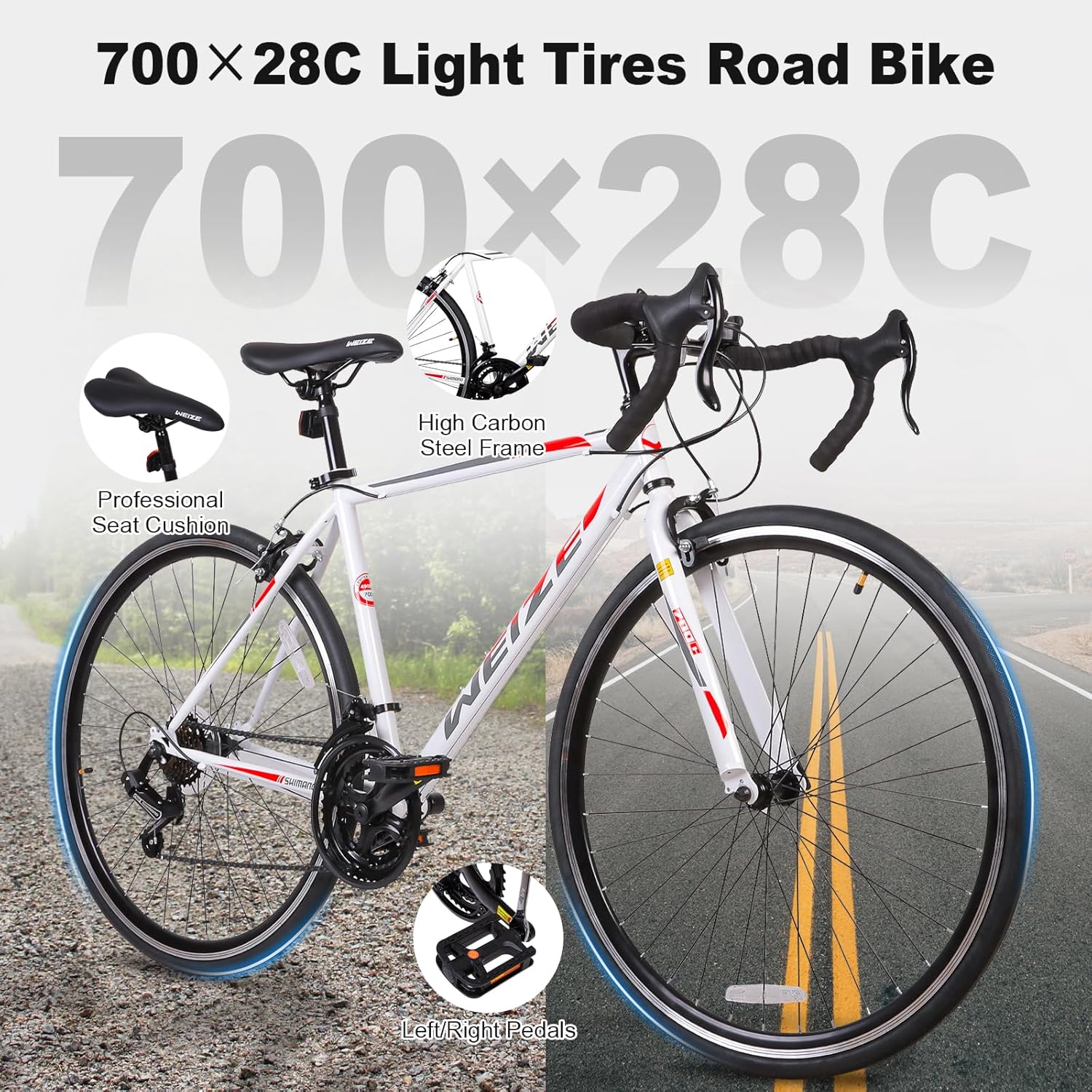 WEIZE Road Bike 700C Wheel City Commuter Bicycle Shimano 14 Speed Drop Bar Racing Adult Bike
