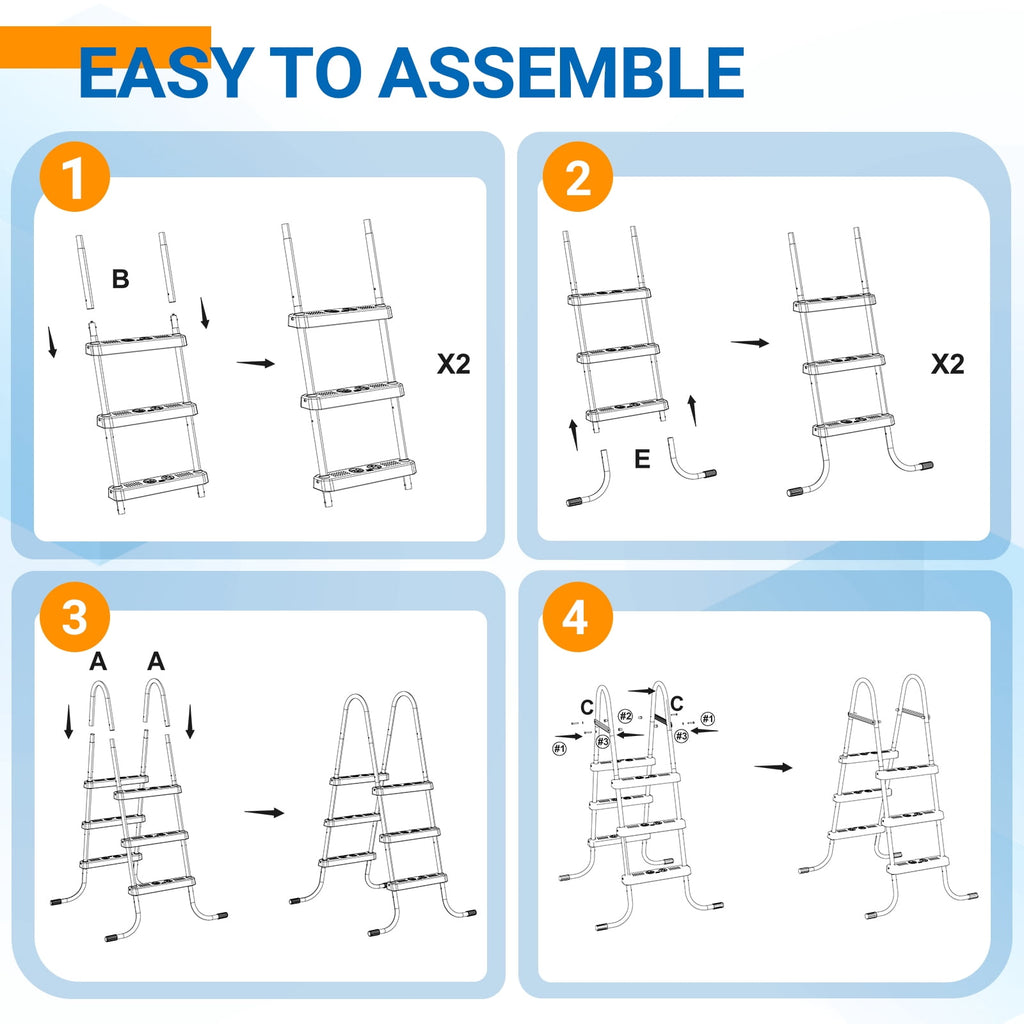 Ktaxon 52 4Step Steel Frame Above Ground Swimming Pool Ladder,Heavy Duty Double Sided Removable Pool Steps with Ladder Escape