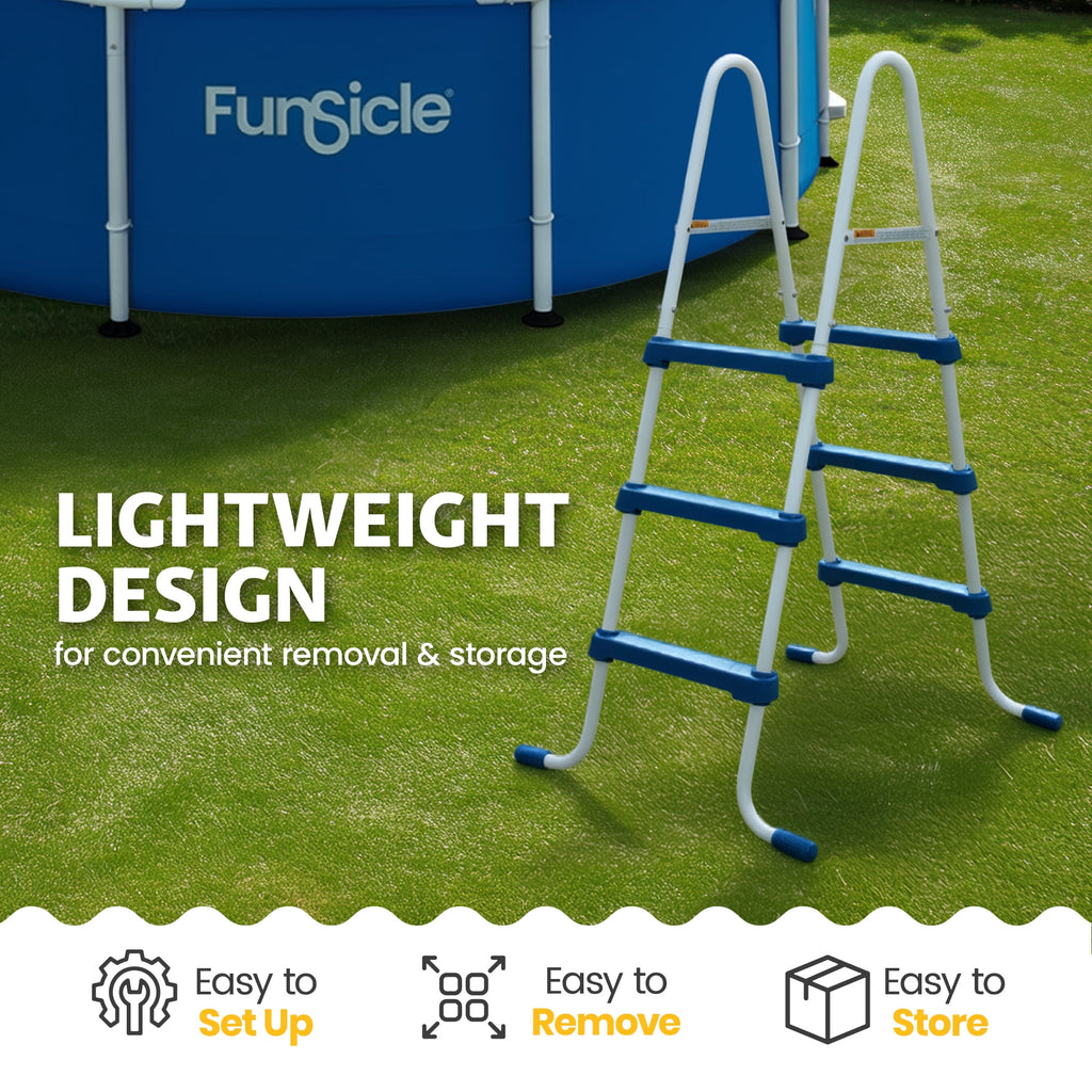 Funsicle 36 Inch SureStep 3 Stair Outdoor Above-Ground Swimming Pool Ladder, Blue & White
