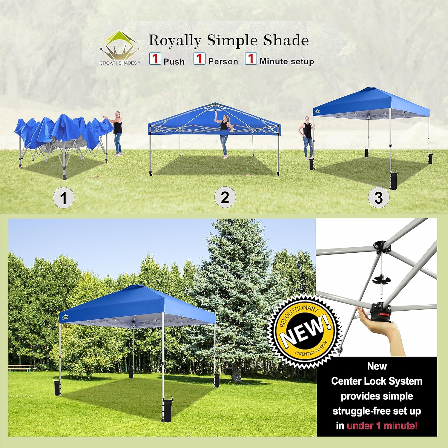 10x10 Pop-Up Awning One-Click Installation Beach Tent Outdoor Sunshade Silver Coated Top