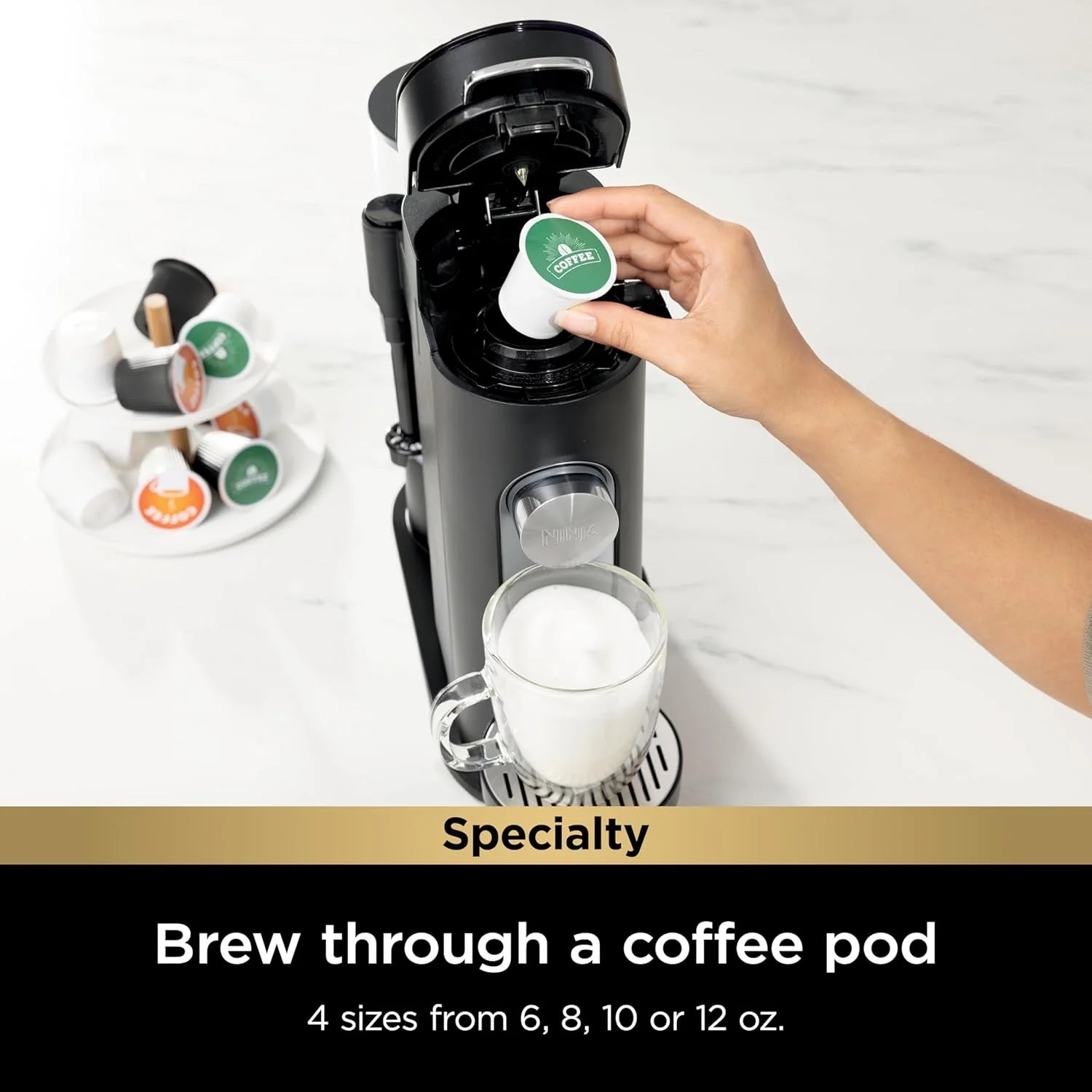 Ninja Pod & Grounds Single-Serve Coffee Maker 56-oz. Reservoir Stone PB051ST