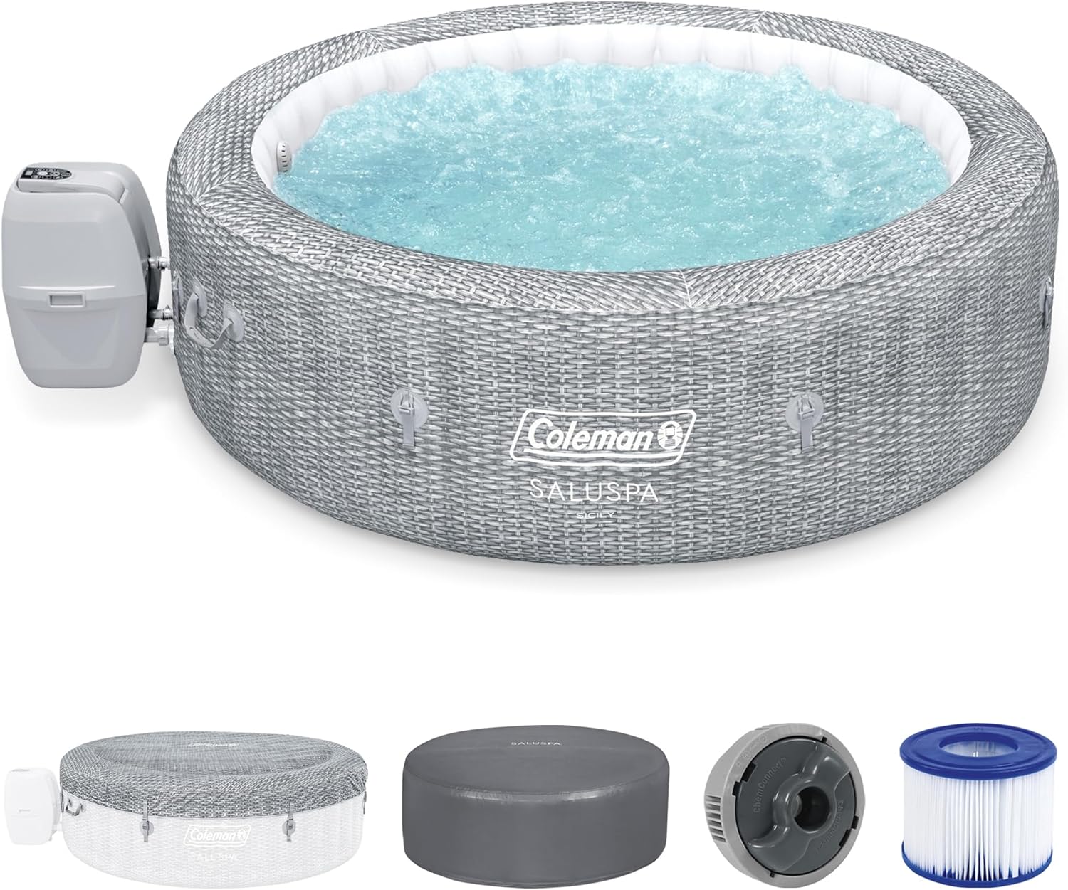 Coleman Sicily AirJet Large Round 5 to 7 Person Inflatable Hot Tub Portable Outdoor Spa