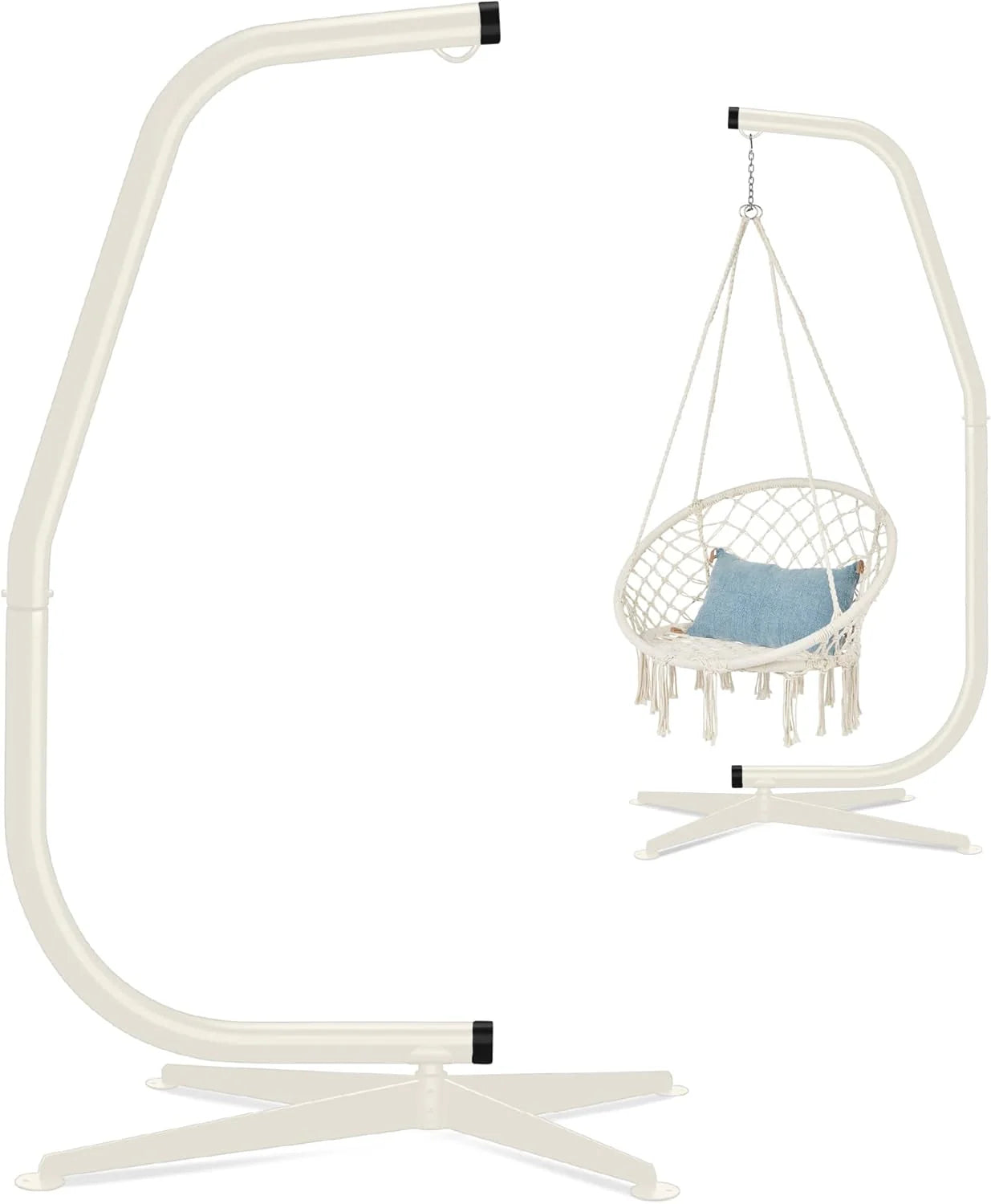 Best Choice Products Metal Hanging Hammock C-Stand for Chair/Weather-Resistant Finish, Offset Base - Stand Only - Black