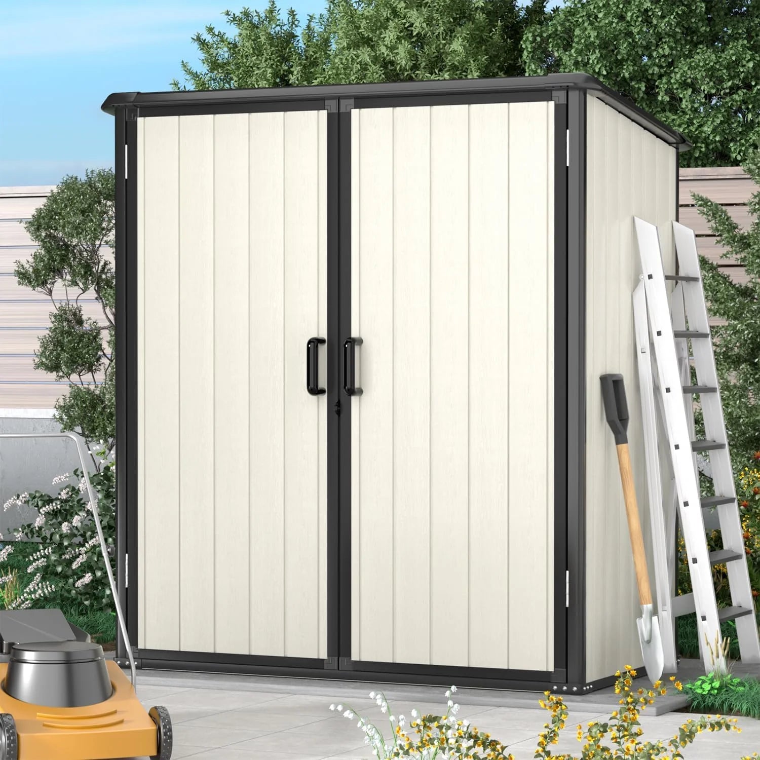 Aoxun Outdoor Storage Shed 5 x 3 ft. Resin Shed with Floor and Lockable Door