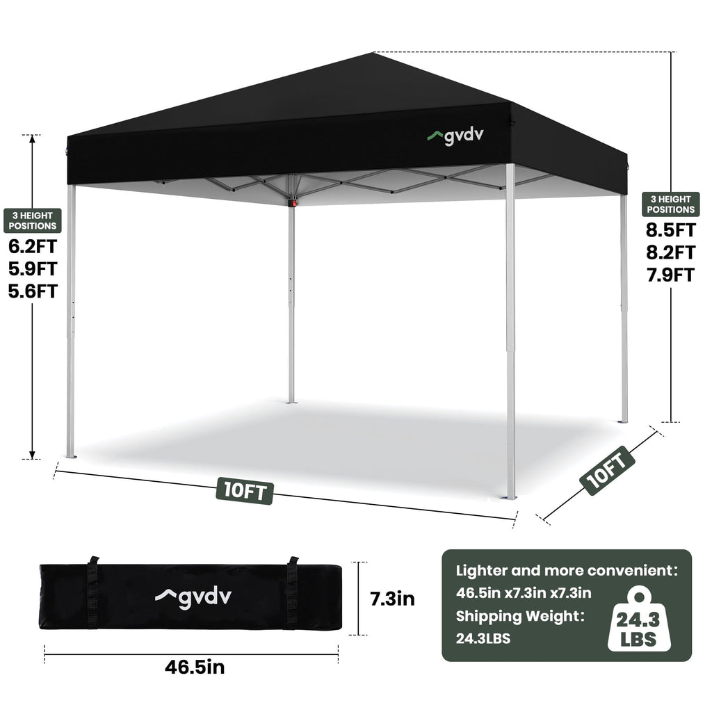 GVDV Canopy Tent, 10x10 ft Easy Pop up Outdoor Canopy Tent, Portable Straight Leg Gazebo Instant Canopy, Blue