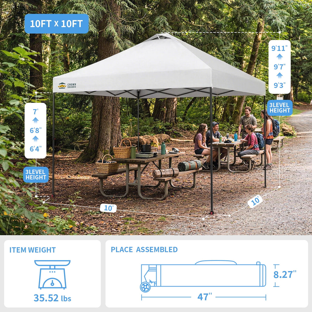 CROWN SHADES 10x10 Pop Up Canopy Patented Center Lock One Push Instant Outdoor Canopy Tent Grey