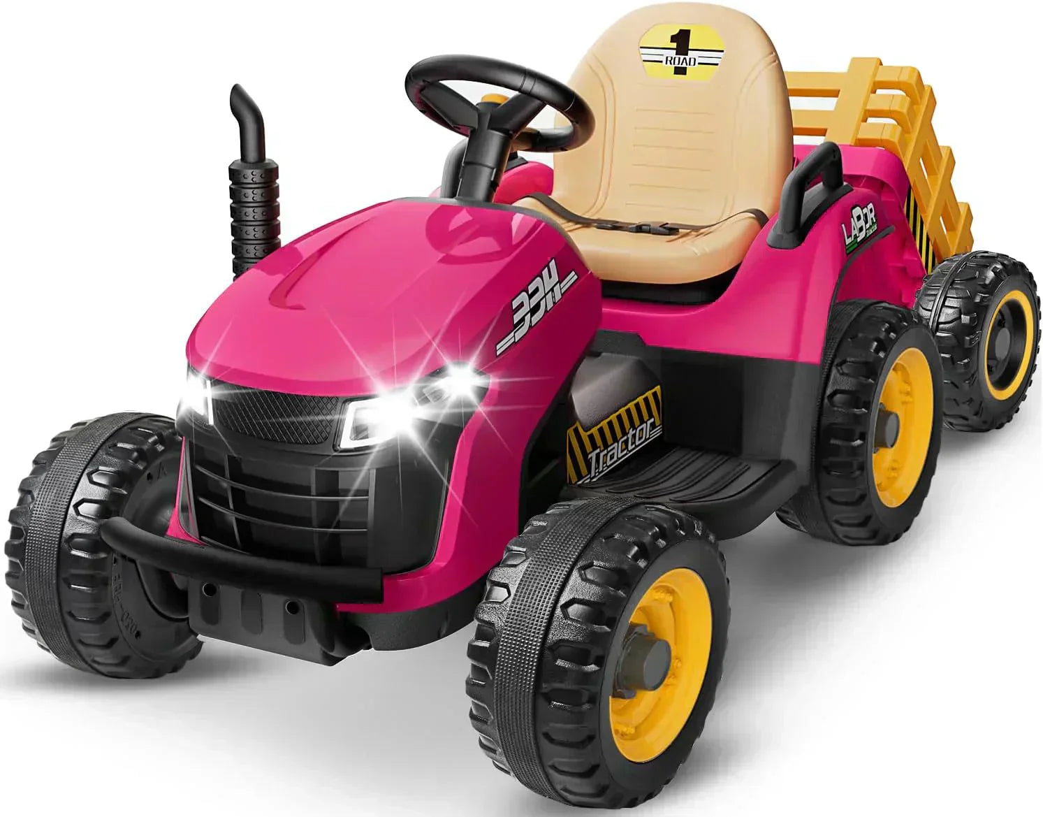 24V Ride On Tractor Tiltable Detachable Trailer 2x65W Motors EVA Tires Remote Control