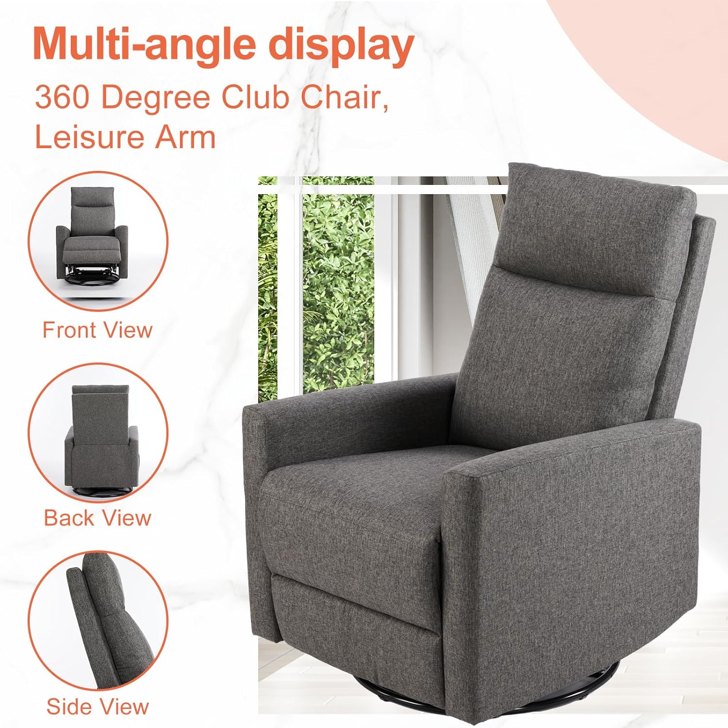 Sweetcrispy Massage Recliner Chair for Adults, Adjustable Home Theater Seating with Lumbar Support for Living Room, Modern Fabric Reclining, Light Grey