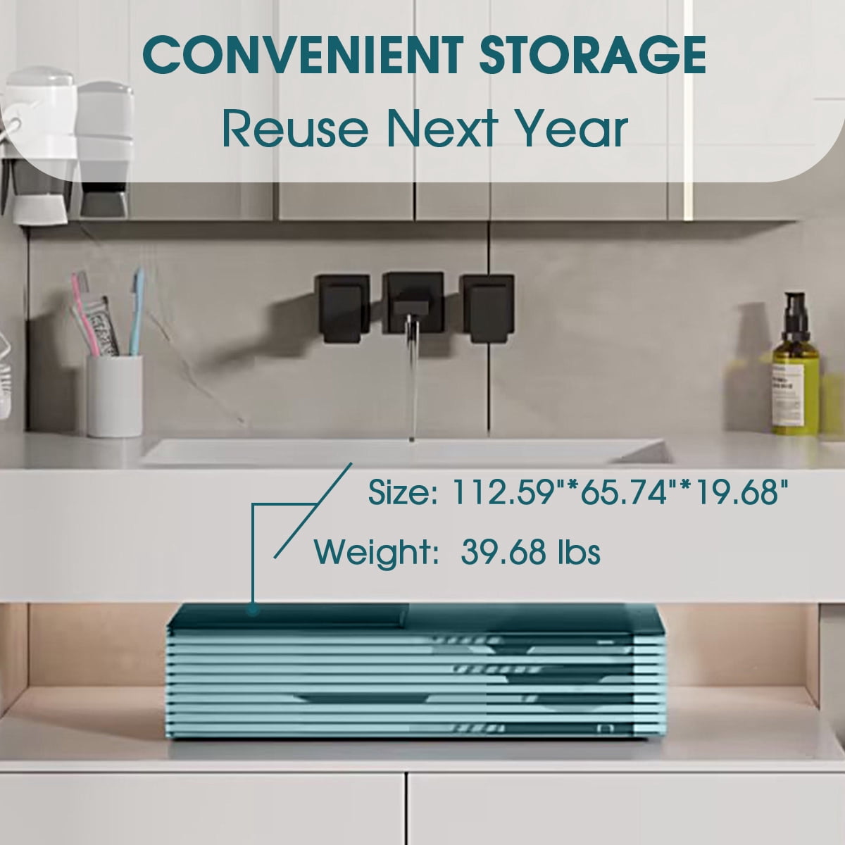 Hurber Foldable Swimming Pool, Large Non-Inflatable Adults Kiddie Outdoor Pools, Blue, 113 x 66 x 20