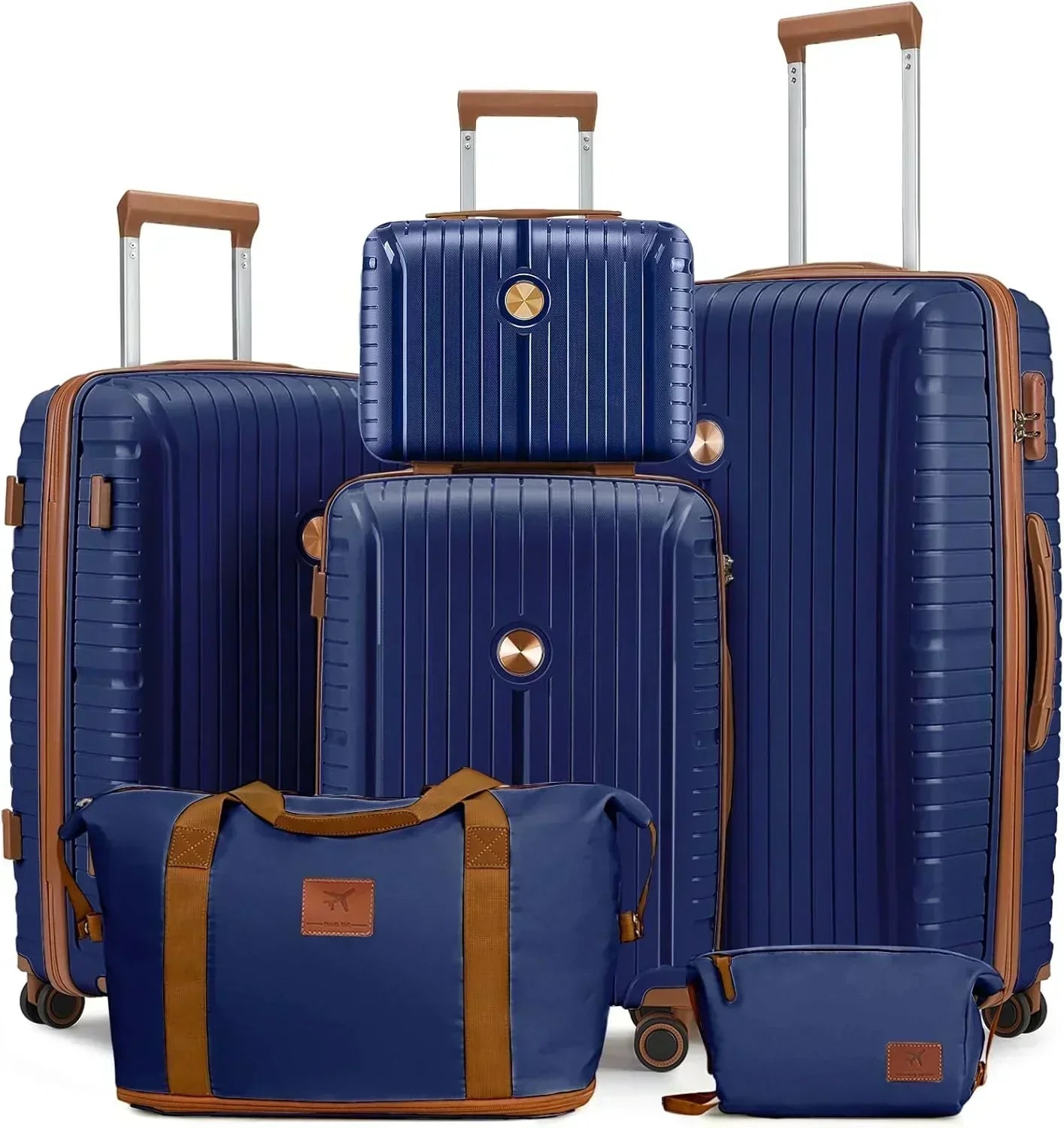 5-piece PP hardshell lightweight travel carry-on luggage set with dual spinner wheels