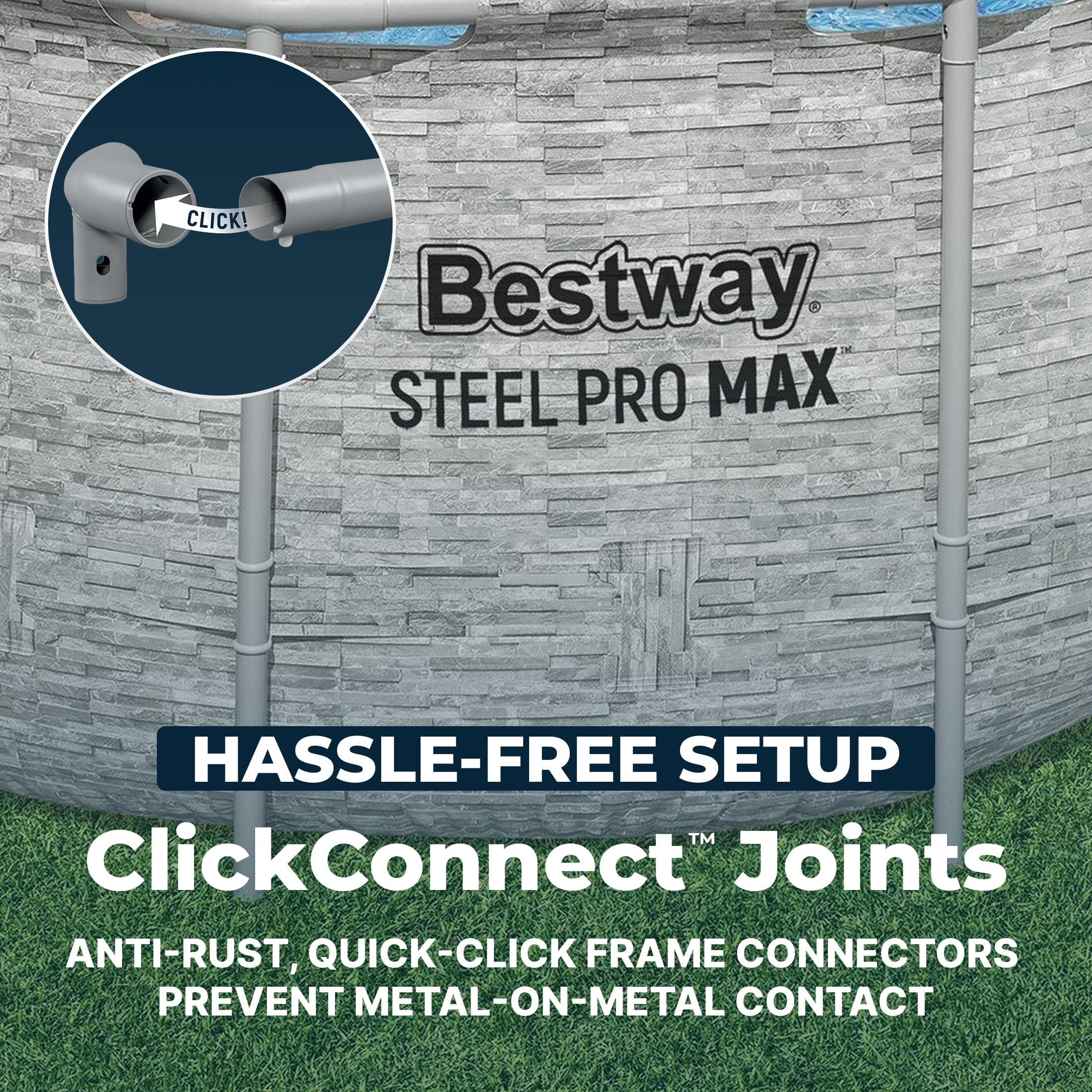 Bestway Power Steel Swim Vista 14’ x 8'2 x 39.5” Metal Frame Above Ground Pool, Stone