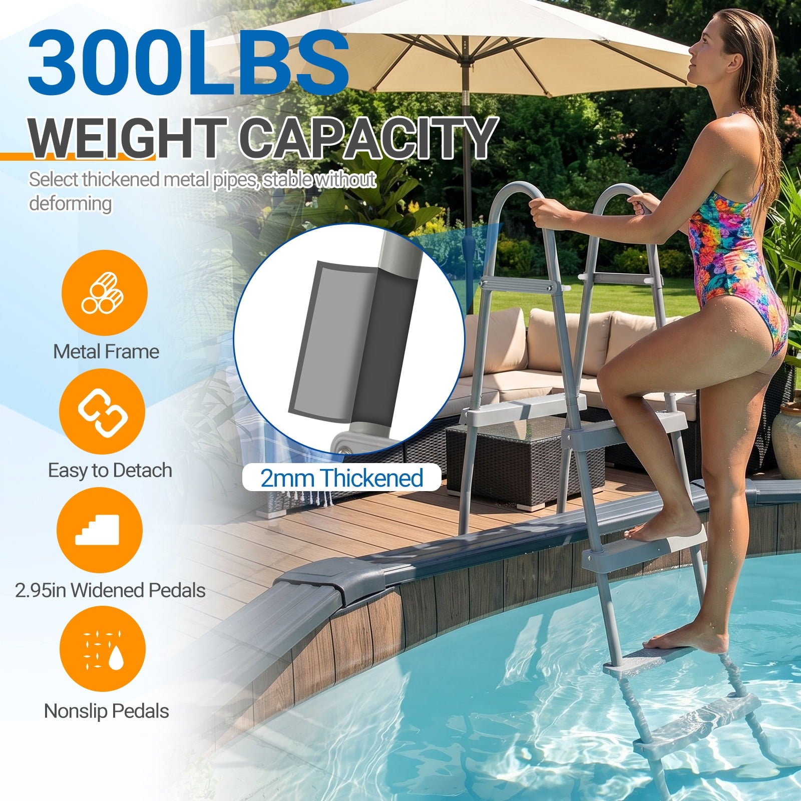 Ktaxon 52 4Step Steel Frame Above Ground Swimming Pool Ladder,Heavy Duty Double Sided Removable Pool Steps with Ladder Escape