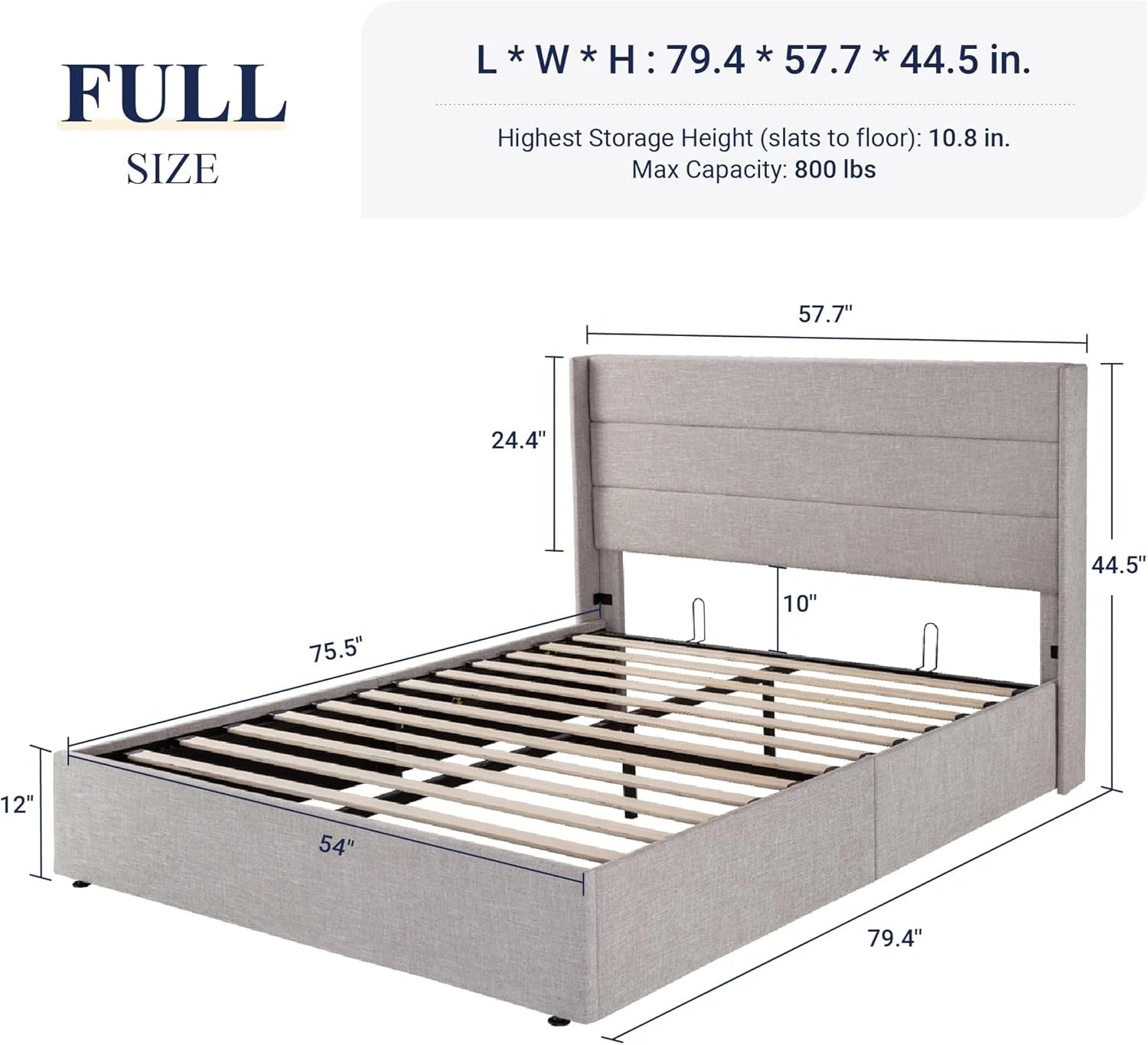 Allewie Queen Size Lift Up Storage Bed Modern Wingback Headboard Hydraulic Support