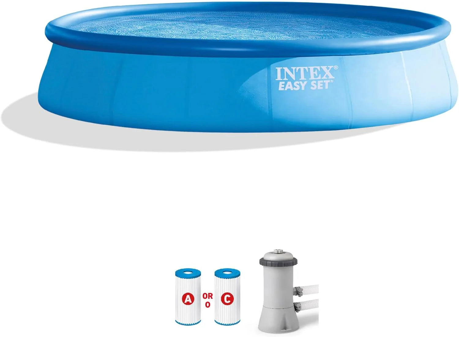 Intex 28167EH Easy Set Inflatable Swimming Pool Set: 15ft x 48in ?Includes 1000 GPH Cartridge Filter Pump ?Removable Ladder ?Pool Cover ?Ground