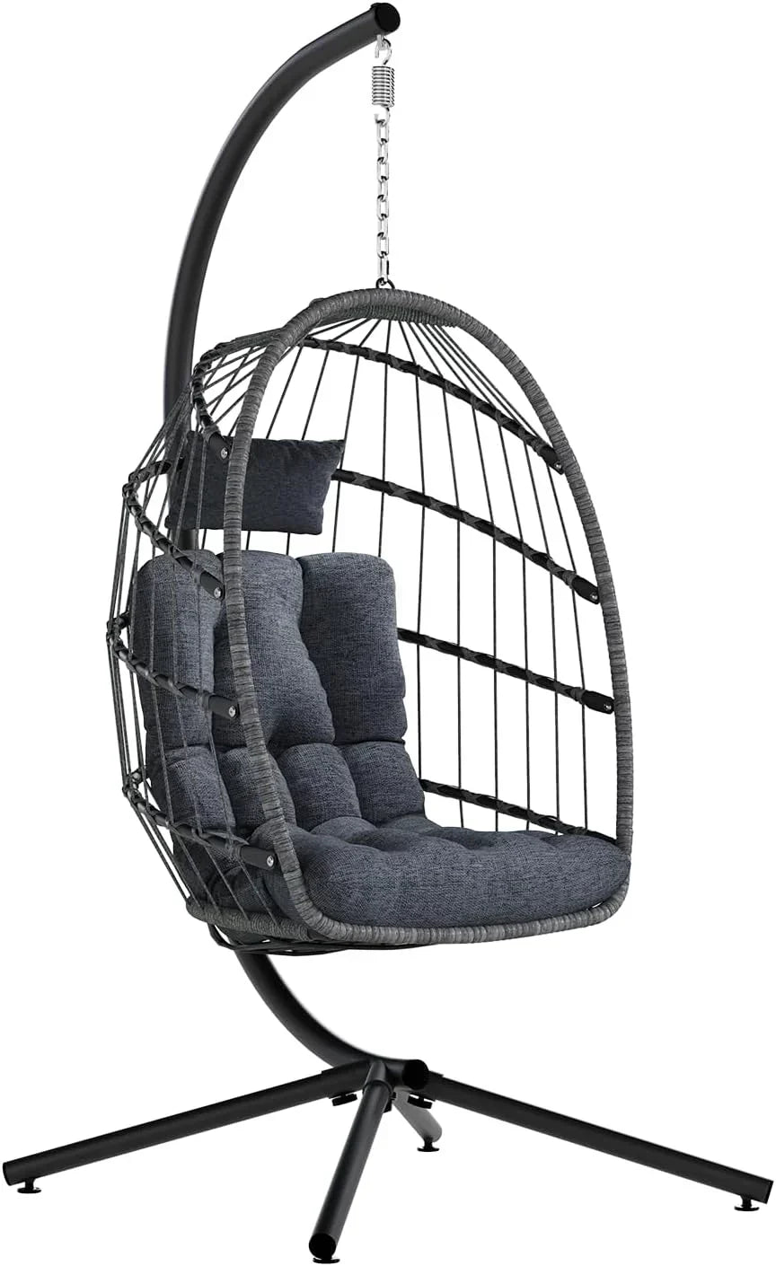 SWITTE Egg Chair Outdoor with Stand Indoor Wicker Hanging Egg Swing Chair with Cushion