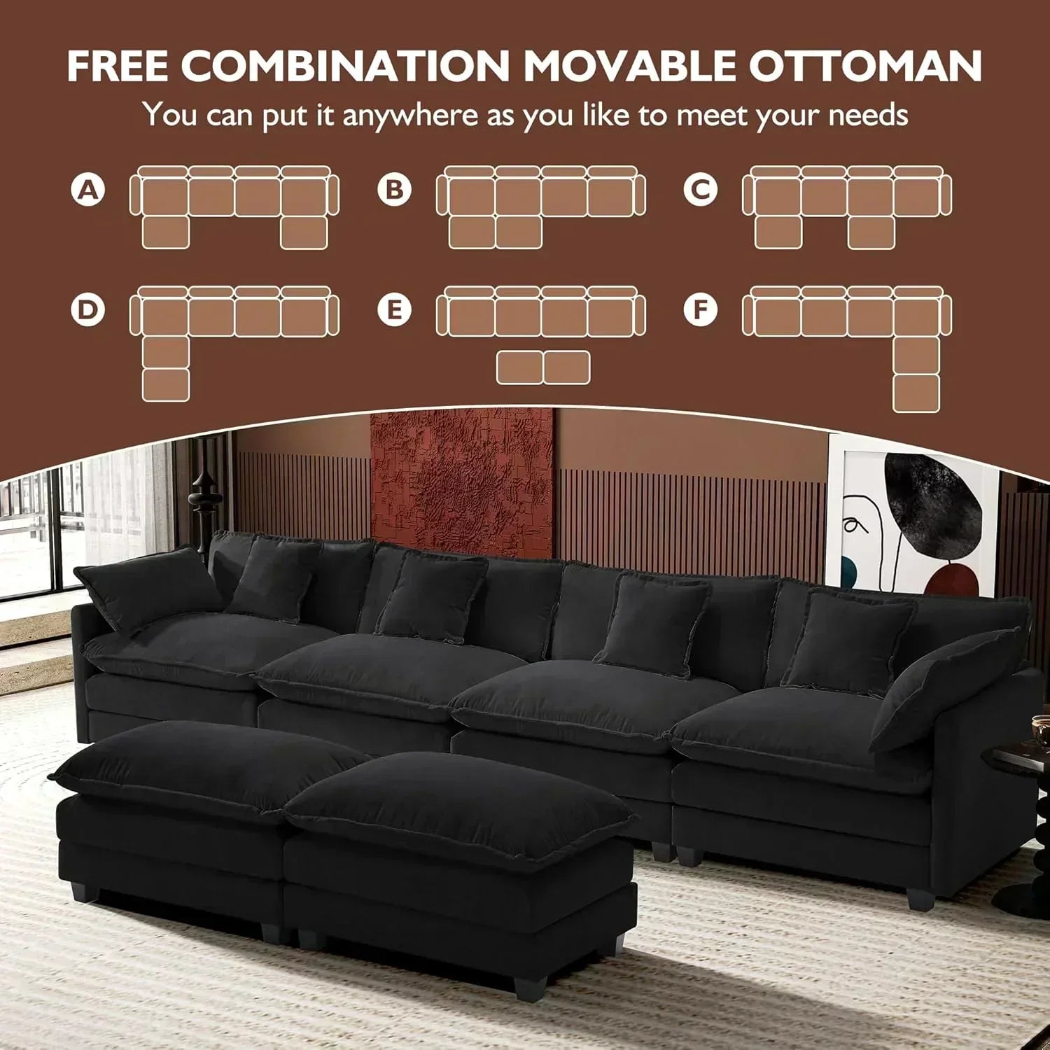 ihanherry 146-inch U-shaped modern sofa modular area cloud sofa