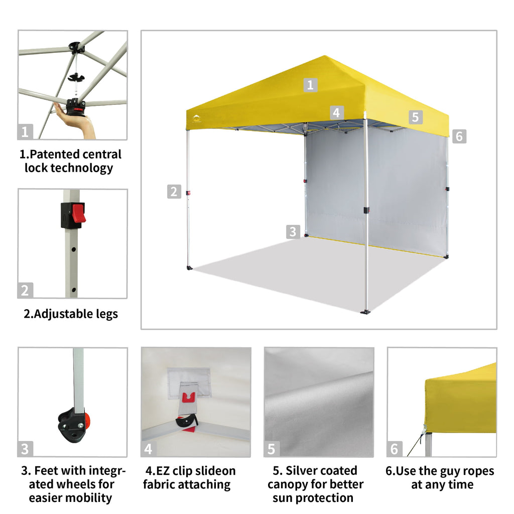 CROWN SHADES 10'x10' Instant Canopy Tent with 1 Sidewall with One Push Setup Sun Shelter for Events Parties Sky Blue