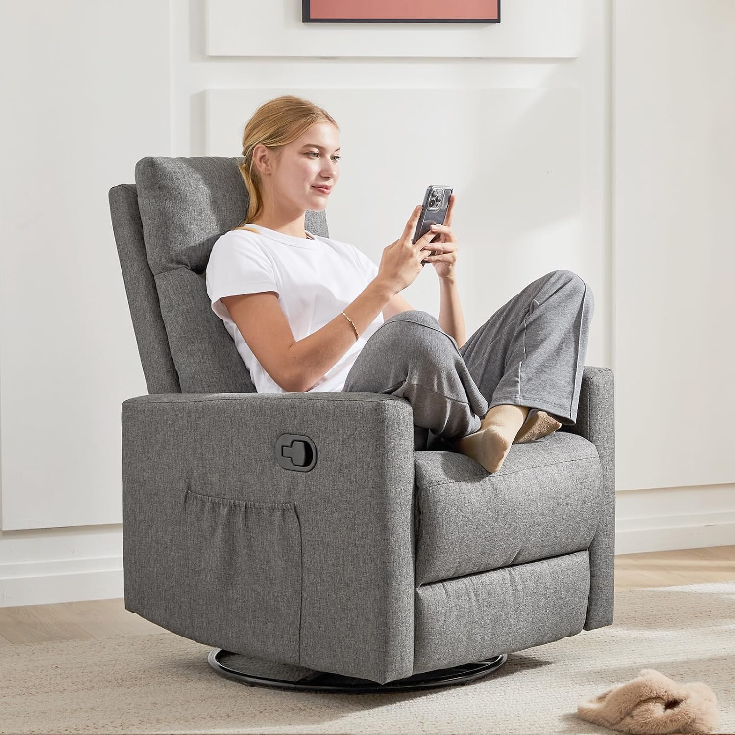 Sweetcrispy Massage Recliner Chair for Adults, Adjustable Home Theater Seating with Lumbar Support for Living Room, Modern Fabric Reclining, Light Grey