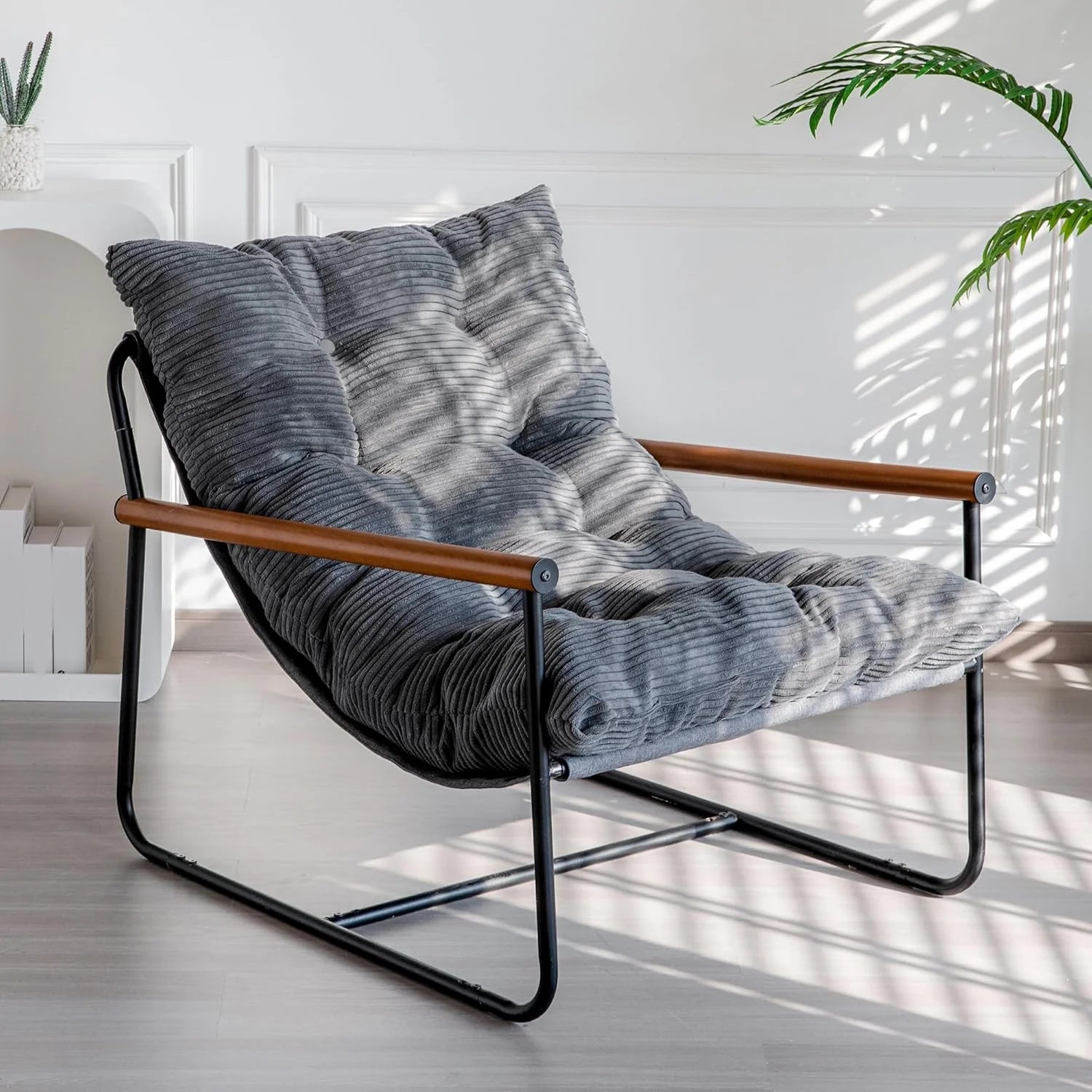 MAXYOYO Modern Accent Chair Comfy Living Room Chair with Metal Frame Wooden Armrest