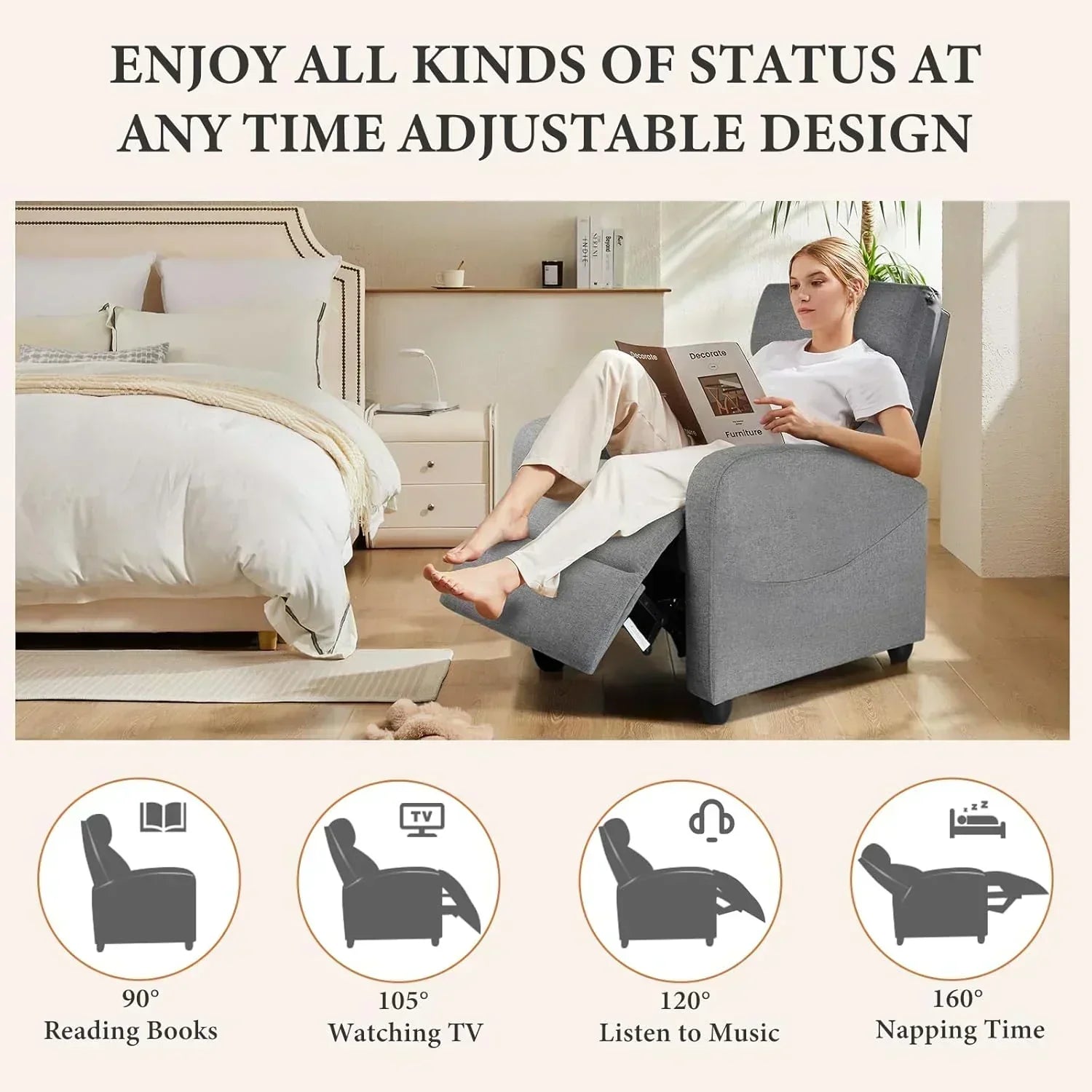 Sweet and crisp rocking chair 360 degree rotating recliner with sliding function