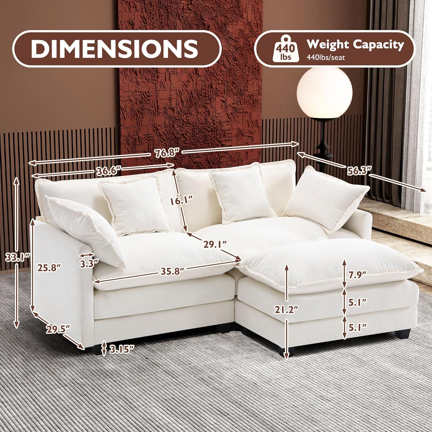 ihanherry 146-inch U-shaped modern sofa modular area cloud sofa