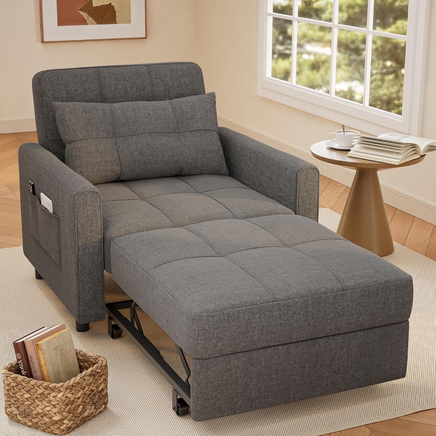 Sofa Bed Chair 3 in 1 Convertible Pullout Single Sleeper Chair Bed Spacious Multifunctional Sofa