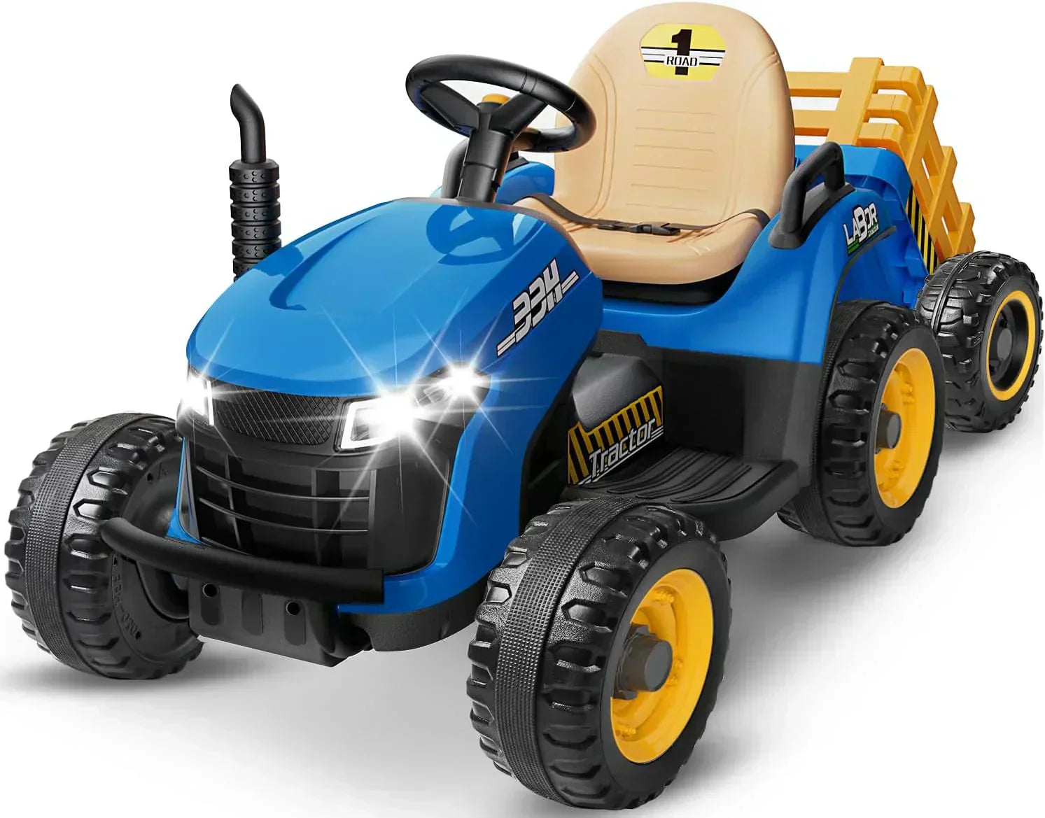 24V Ride On Tractor Tiltable Detachable Trailer 2x65W Motors EVA Tires Remote Control