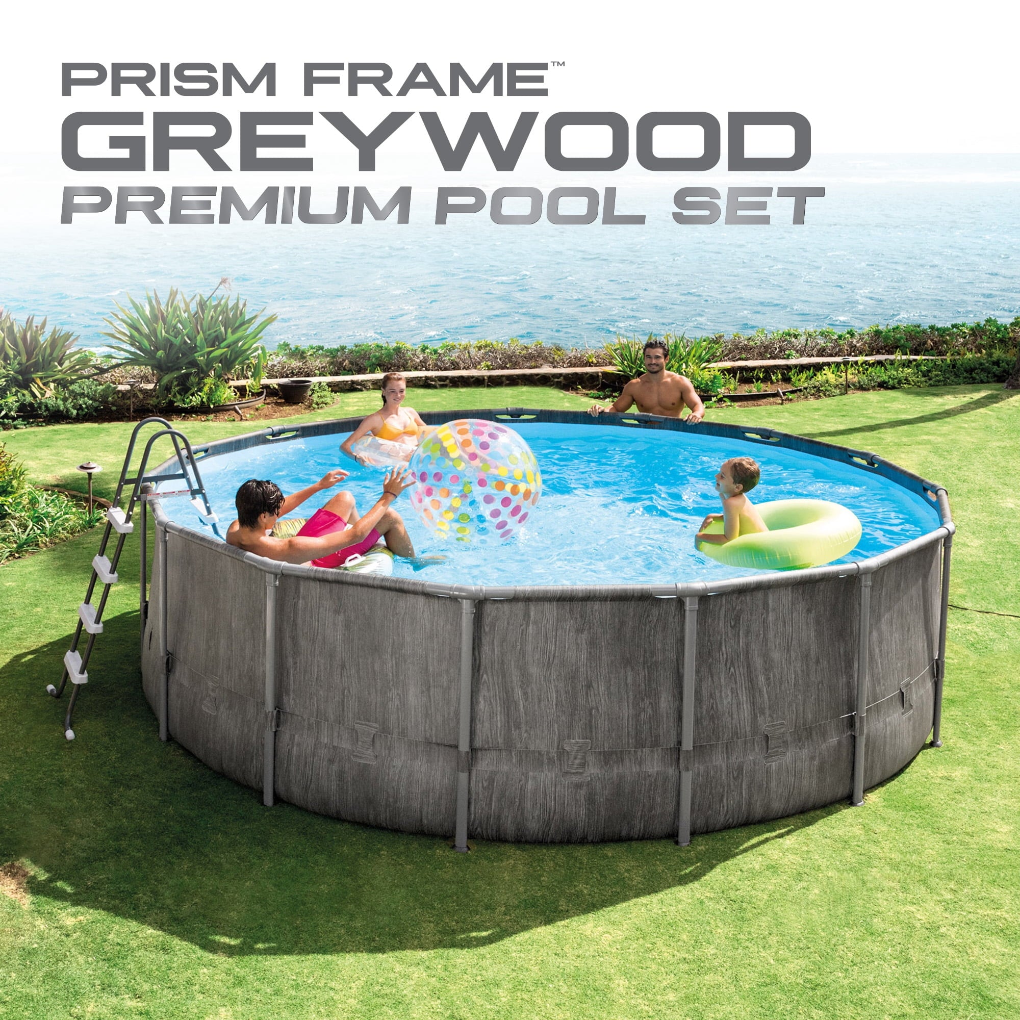 INTEX Round Prism Frame 15ft x 48in Above Ground Swimming Pool Set w/ Pump