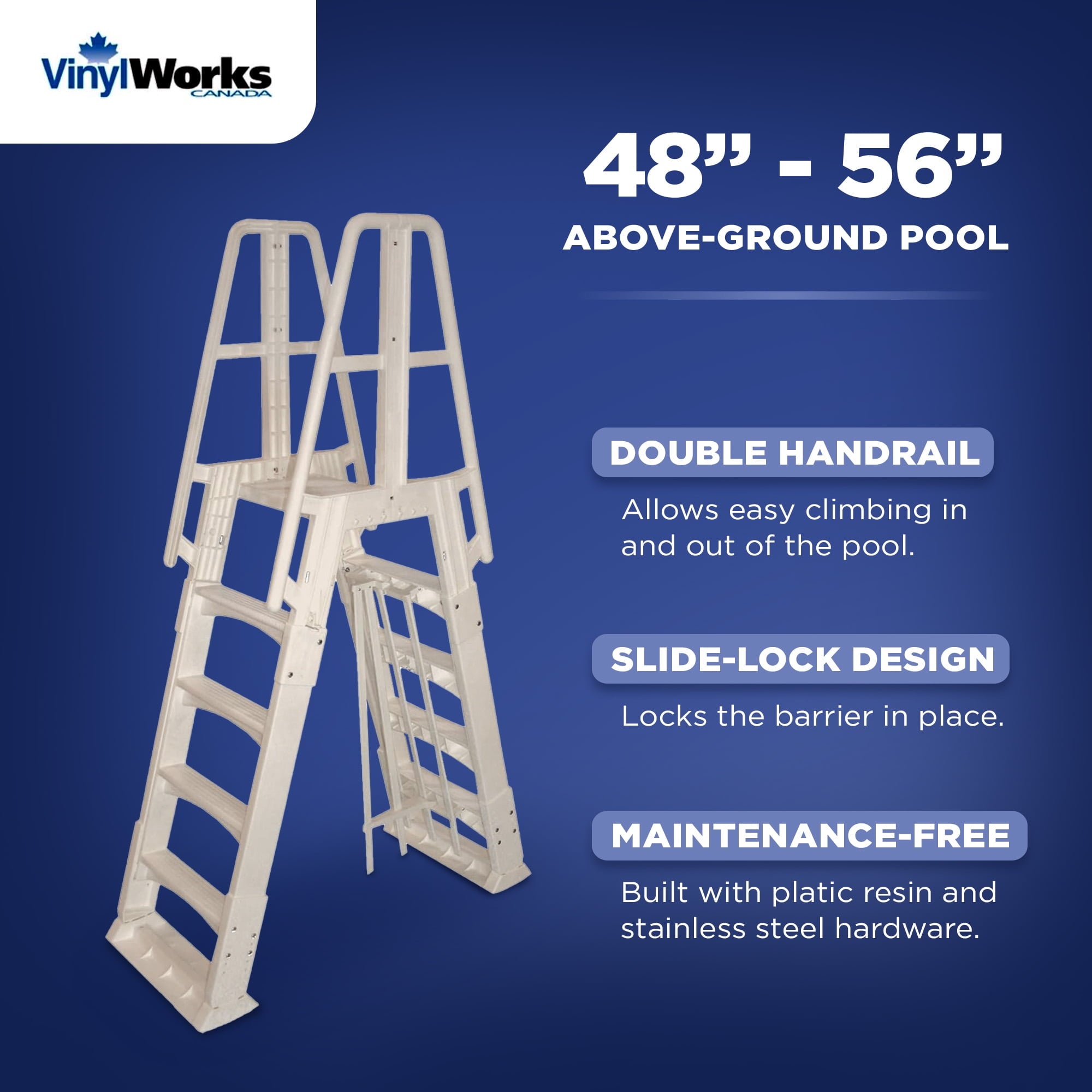 Vinyl Works Canada SLAW Slide Lock A Frame Above Ground Pool Ladder, White