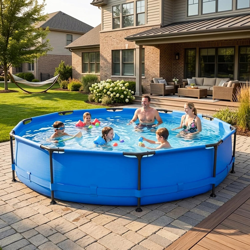 Zimtown 12ft x 30in Round Above Ground Pool, Blue Heavy-Duty Metal Frame Backyard Swimming Pool