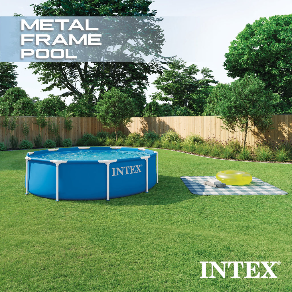 Intex 10 x 2.5 Foot Round Metal Frame Above Ground Swimming Pool, Blue