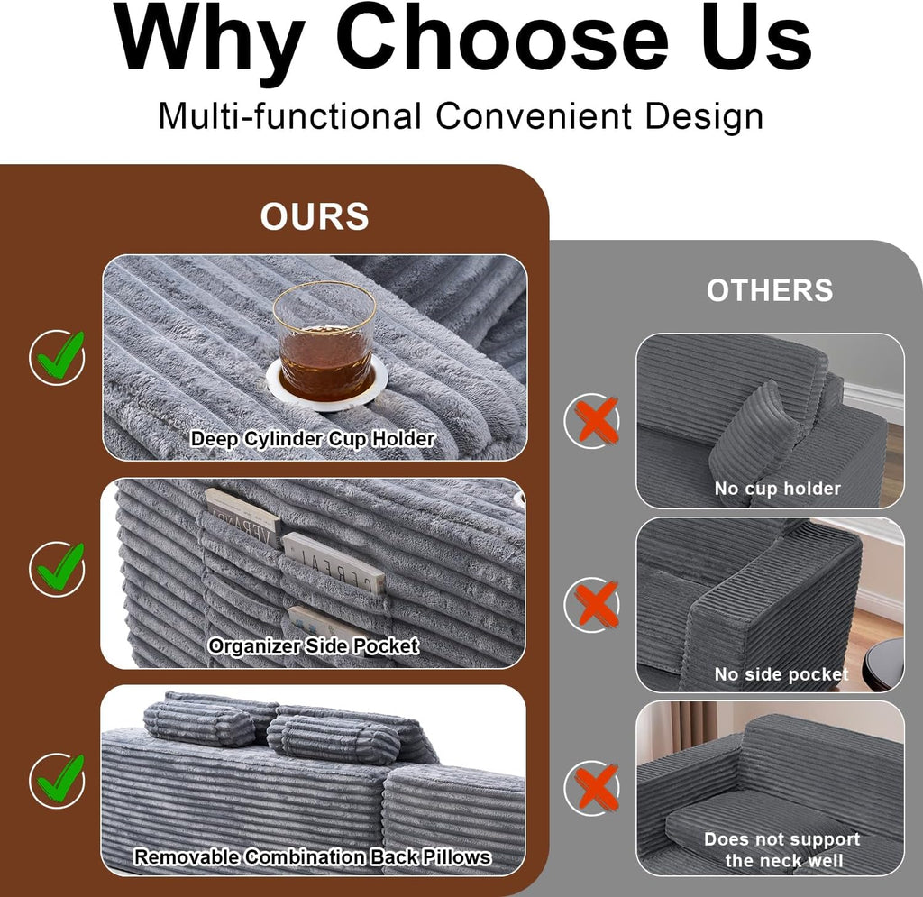 Cloud Sectional Couch with L-Shape Chaise, Modern Modular Sofa with Deep Seat, Built-in Cup Holder & Storage Pocket for Living Room Bedroom, No Assembly Required (Dark Gray, Left Sitting Chaise)
