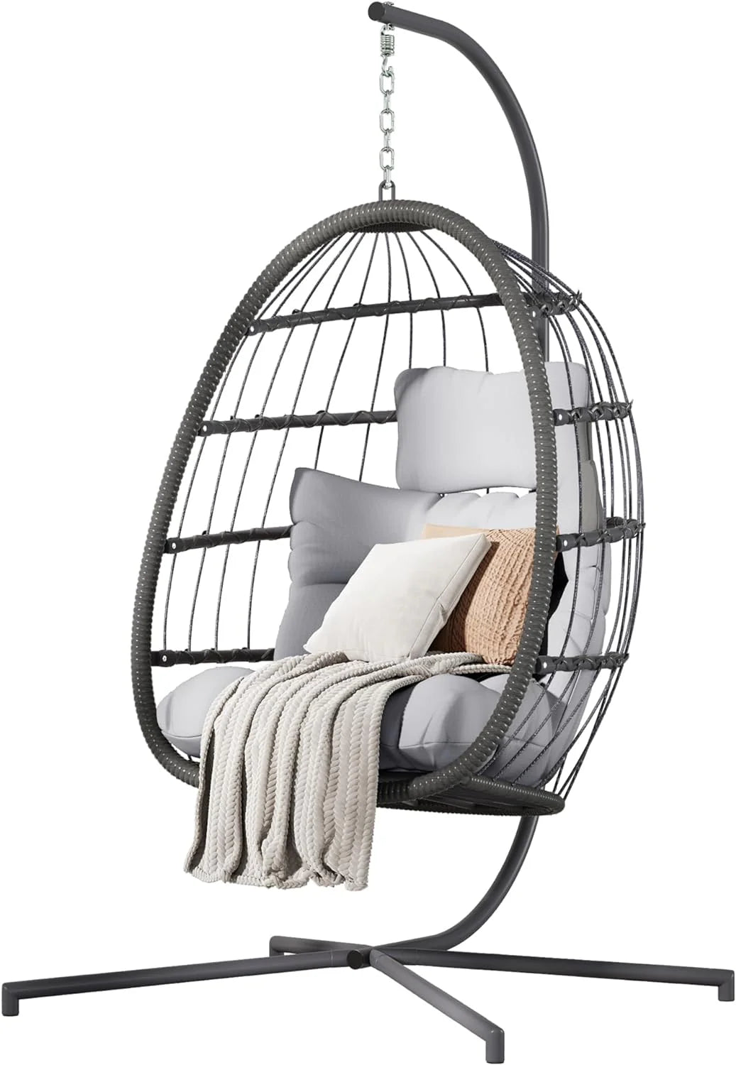 HWB Hanging Egg Chair Patio Wicker Hammock Egg Swing Chair with Cushion for Bedroom
