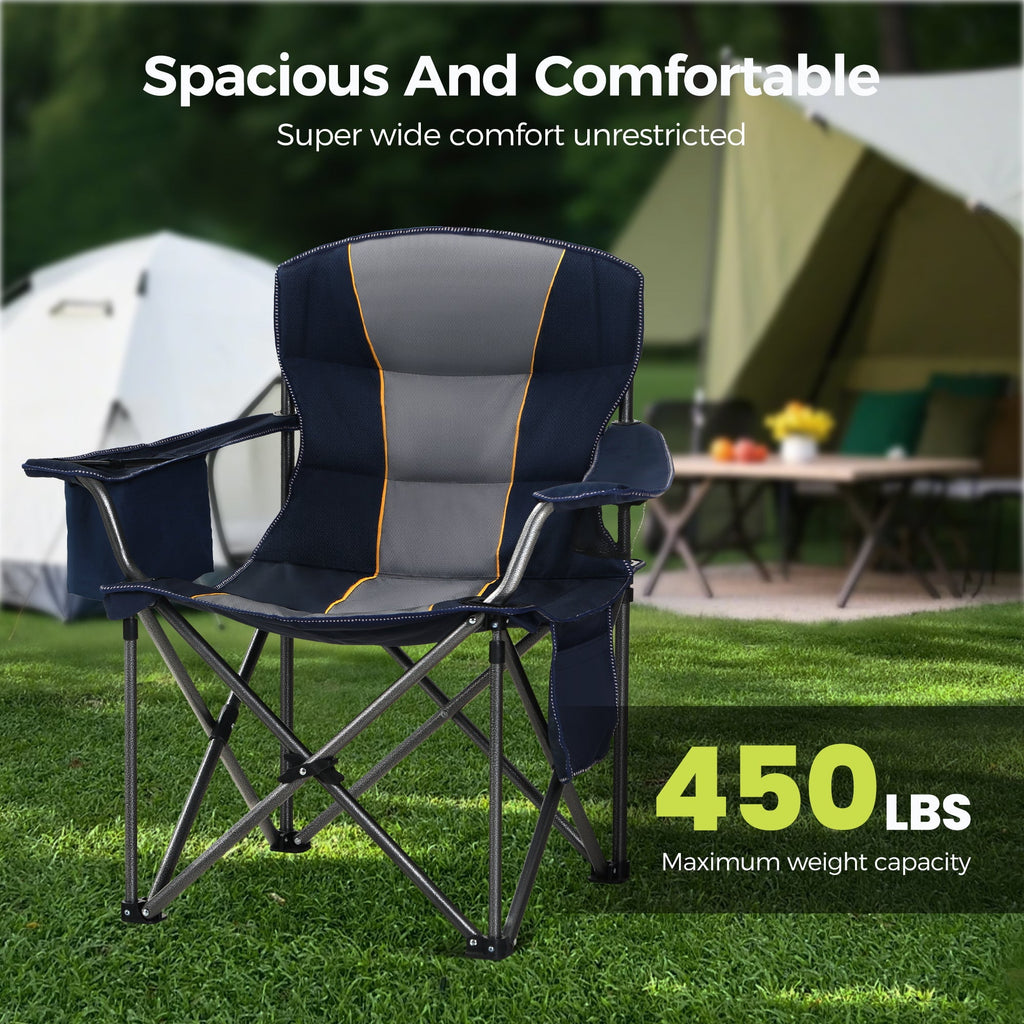 Sophia & William 2 Pack Oversized Camping Chair Heavy-Duty Steel Frame Supports 450Lbs, Foldable Outdoor Lawn Chair with Cup Holder for Backyard & Camping, Black